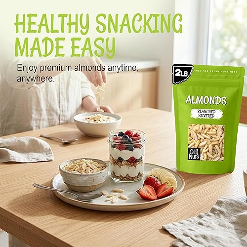 Miniatura 4 de Oh! Nuts Almendras blanqueadas en trozos – crudas – 100% naturales – 2 libras – Almendra alta en proteínas – Envasado en bolsa de cierre
