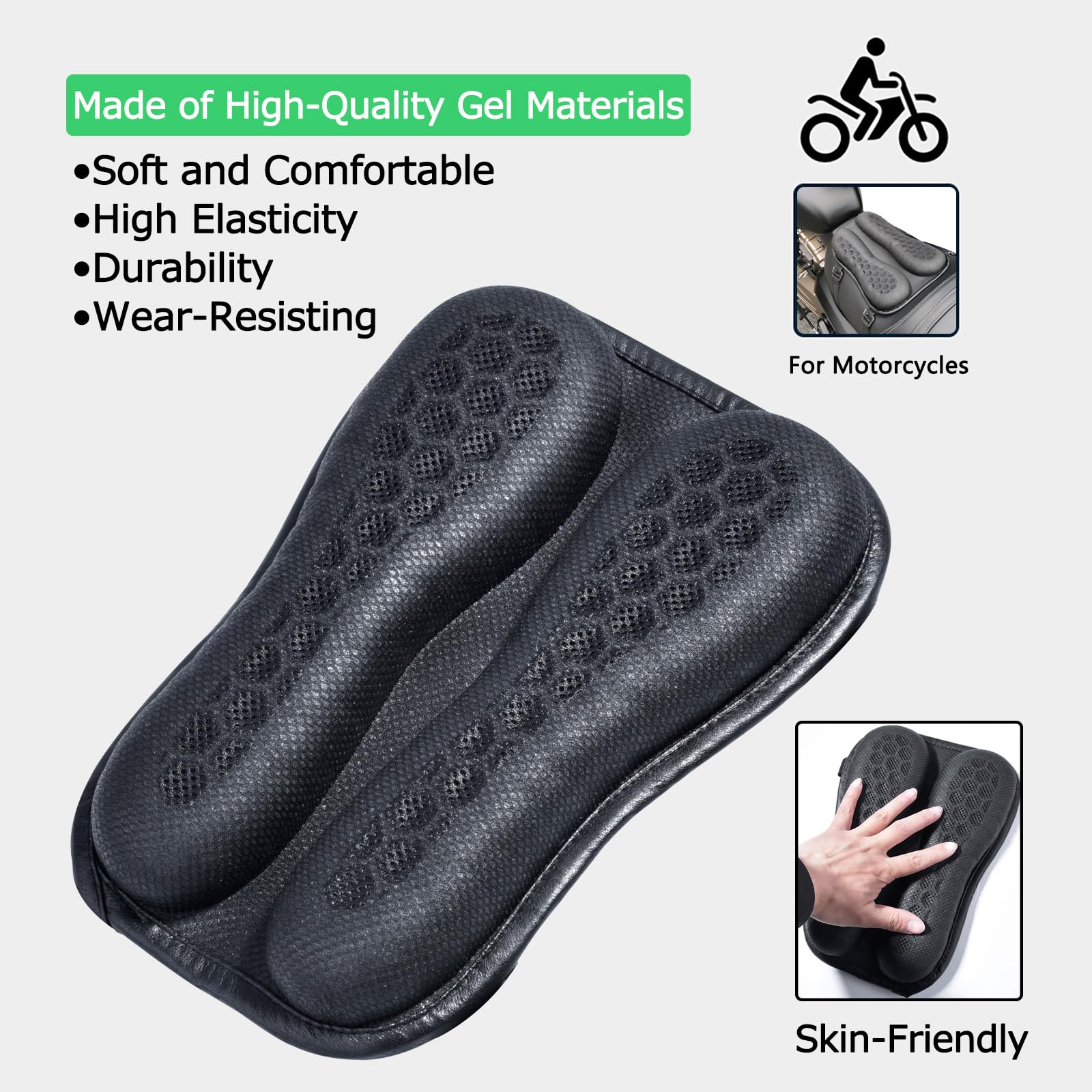 Cojín de Asiento PhyiFlbey, Cojín Universal Plegable de Asiento de Gel para Motocicleta，Estructura de panal transpirable de amortiguación 3D del cojín de gel de la motocicleta