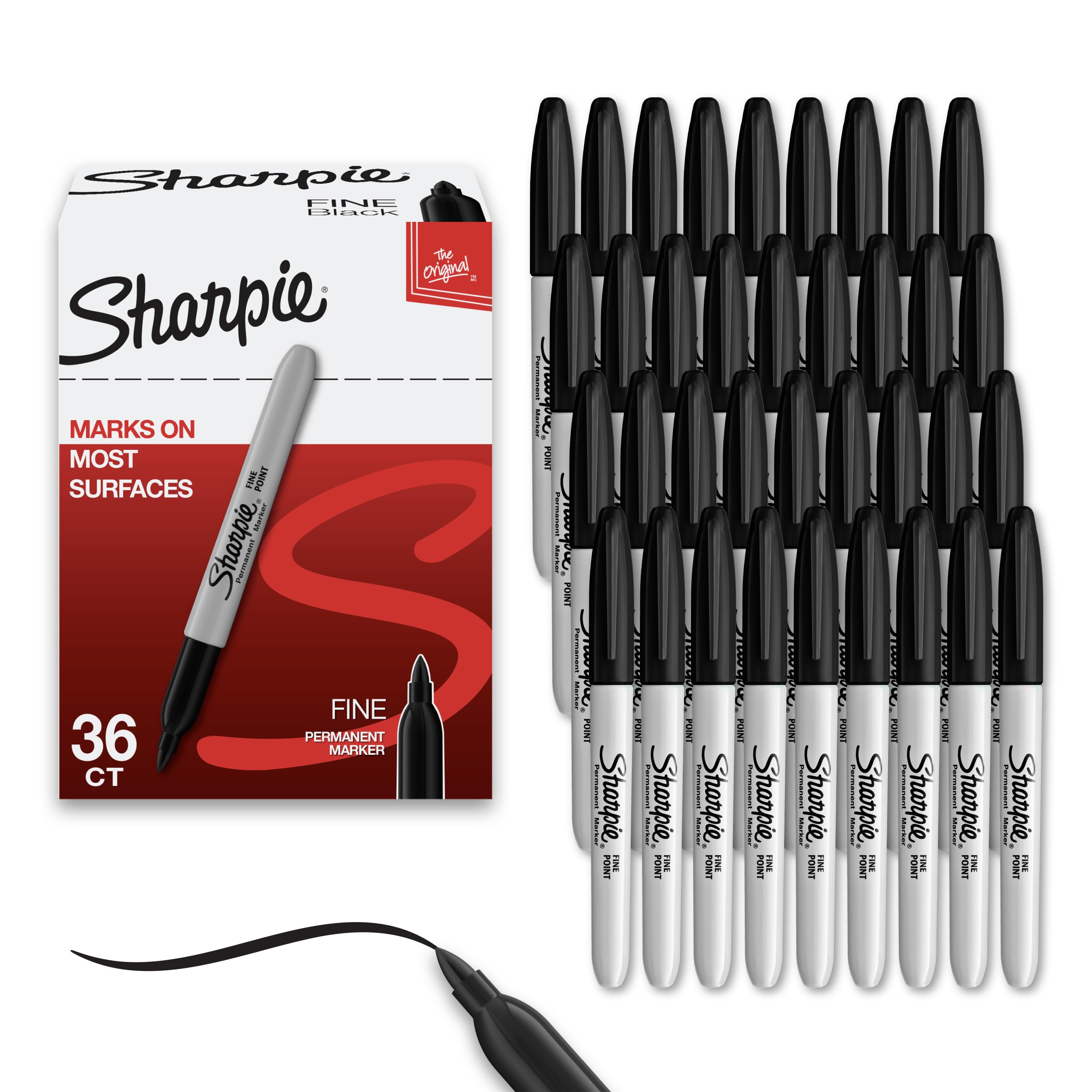 SHARPIE Permanent Markers, Fine Point, Black, 36 Count