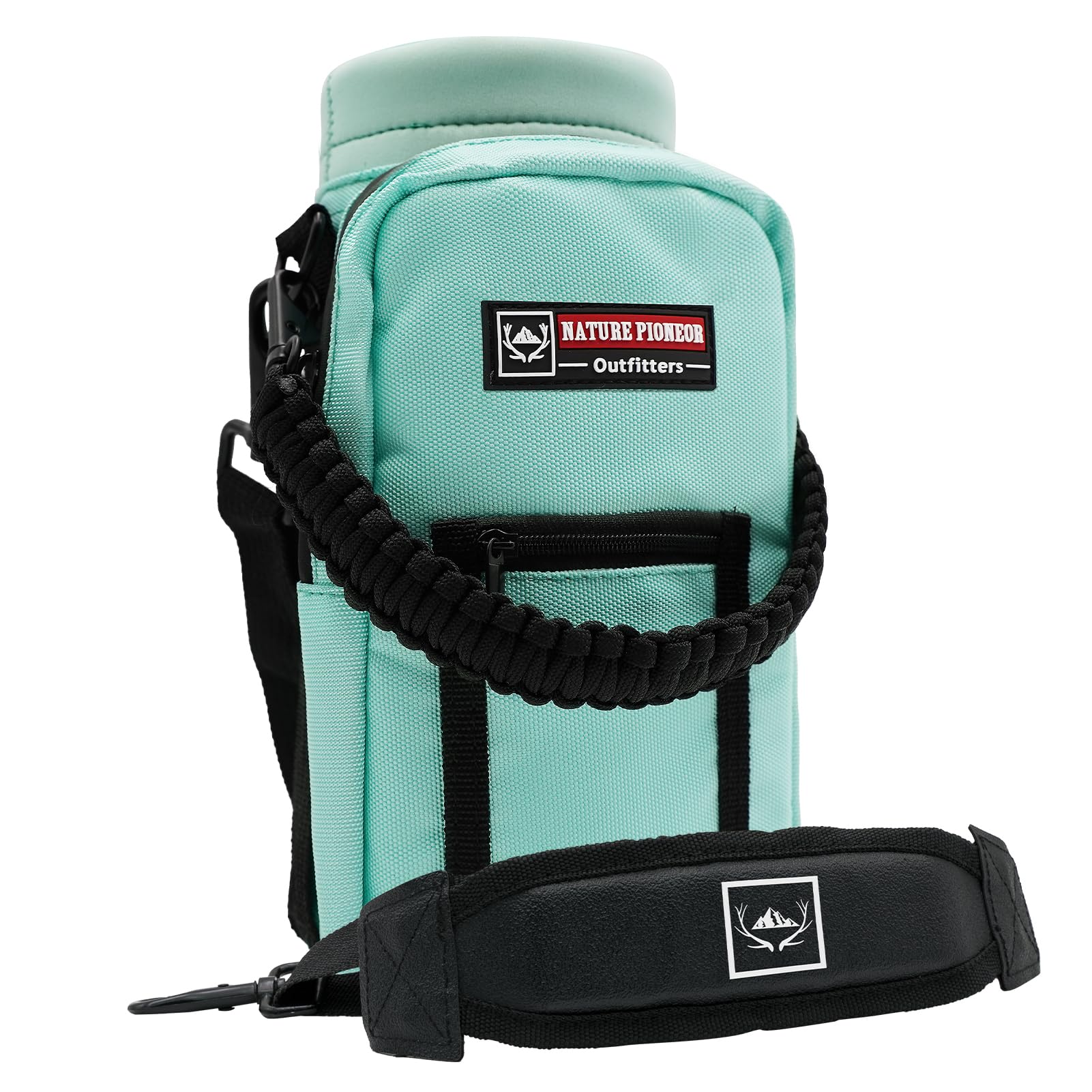 NATURE PIONEOR Water Bottle Holder with Adjustable Strap - 25/32/40oz Insulated Water Bottle Carrier Sling Sleeve with Paracord Handle & 2 Storage