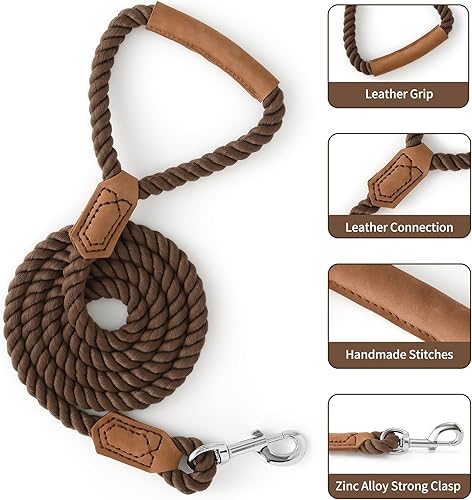 Miniatura 5 de Mile High Life Correa para perro, correas de cuerda de algodón trenzada con mango de cuero, cierre de metal resistente, 6 pies, 12 pulgada de