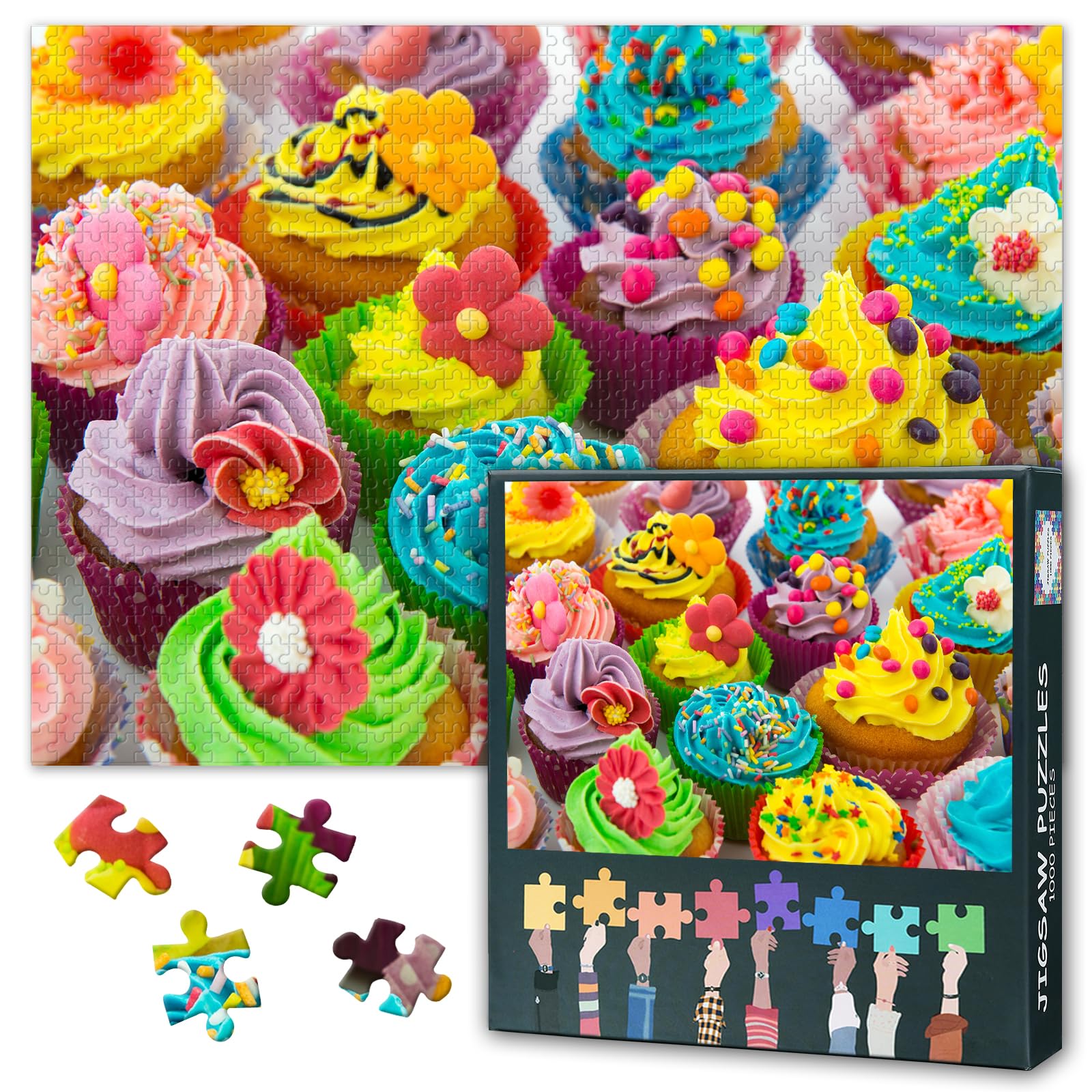 1000 Piece Puzzle for Adults - Mini Cupcake Buffet Jigsaw Puzzles, Tiny Dessert Details Adult Puzzles 1000 Pieces, Intricate Bakery Challenge, 27.5x19.7 Inches