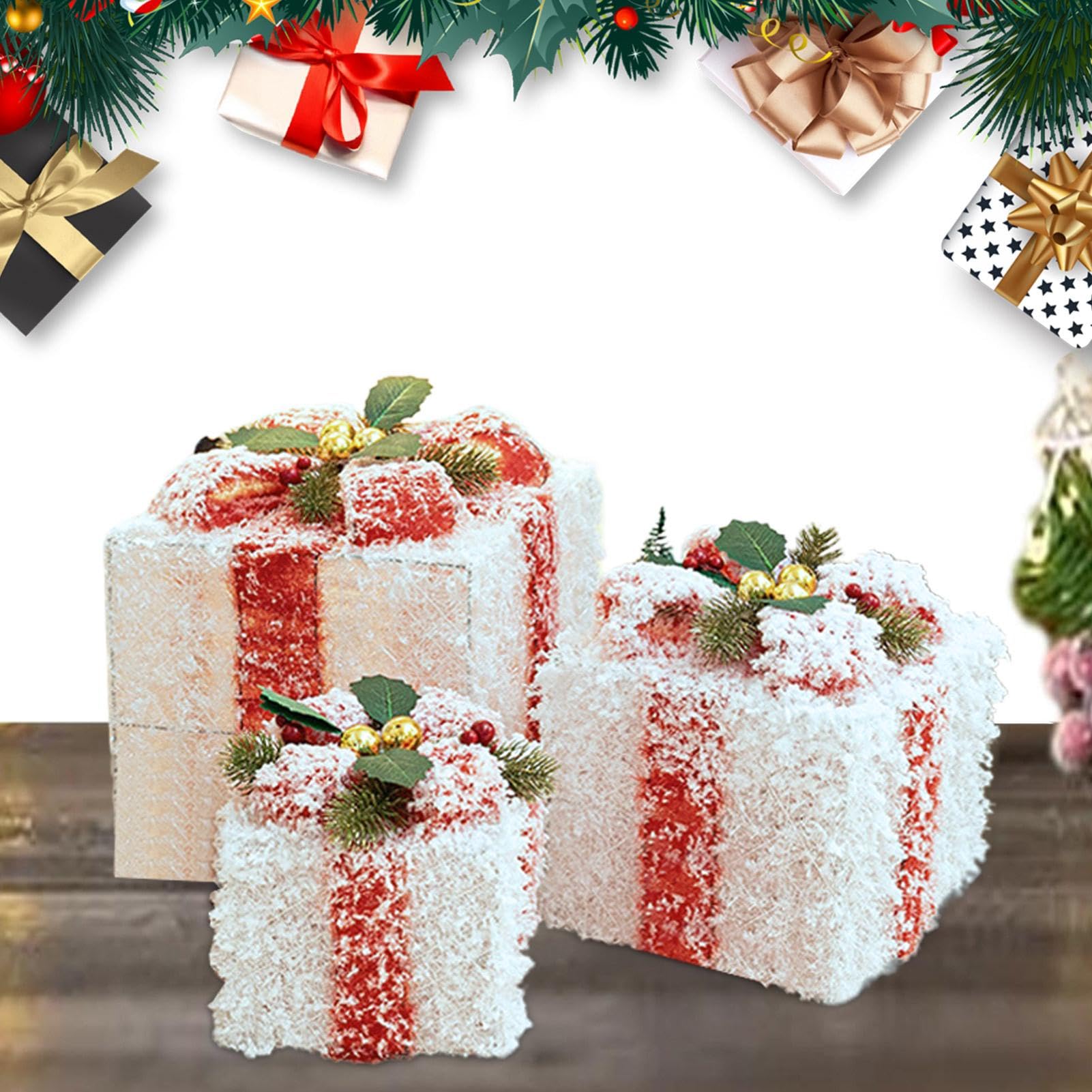 Confezione regalo, scatola di Natale, 3 fiocchi di neve in ferro, decorazioni per albero di Natale, scatole regalo con fiocchi per il cottage