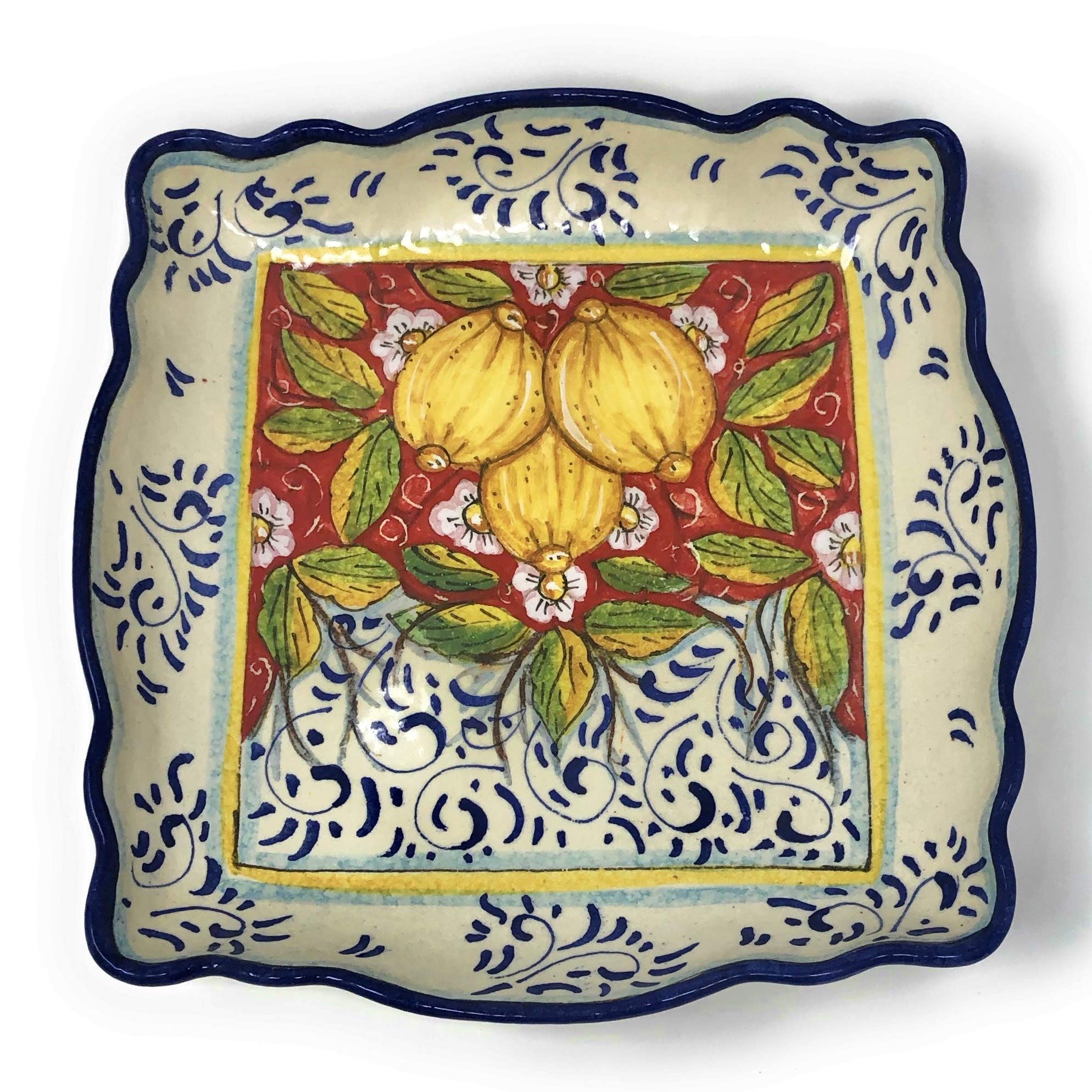 Italian ceramics artistic, bowl decorated lemons, hand painted made ​​in ITALY Tuscan
