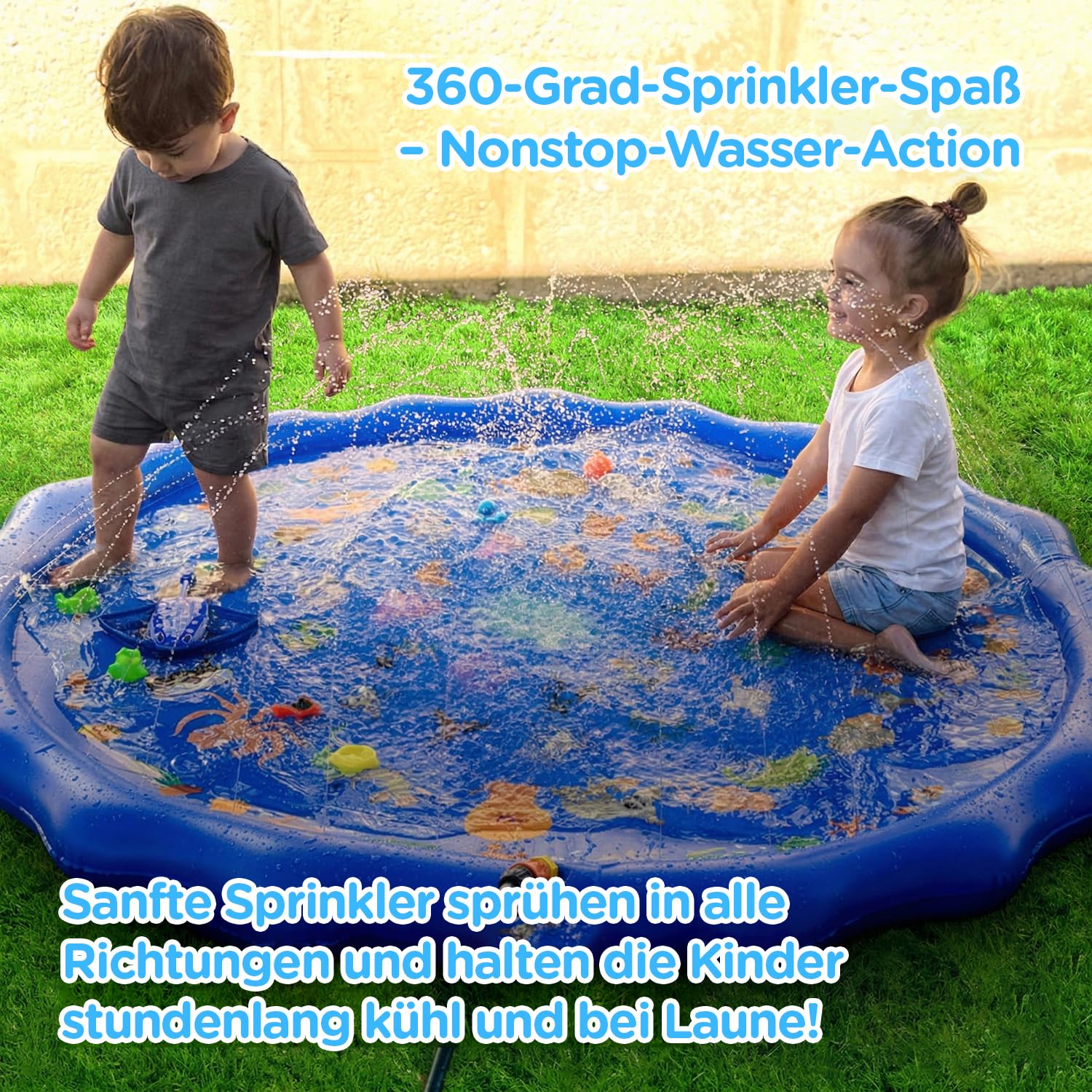 KiddoSpace Splash Pad – rutschfeste Wassermatte mit Lerndesigns, ideal für draußen im Sommer, inkl. Lernkarten, BPA-frei, perfekt für Kleinkinder & Kinder.