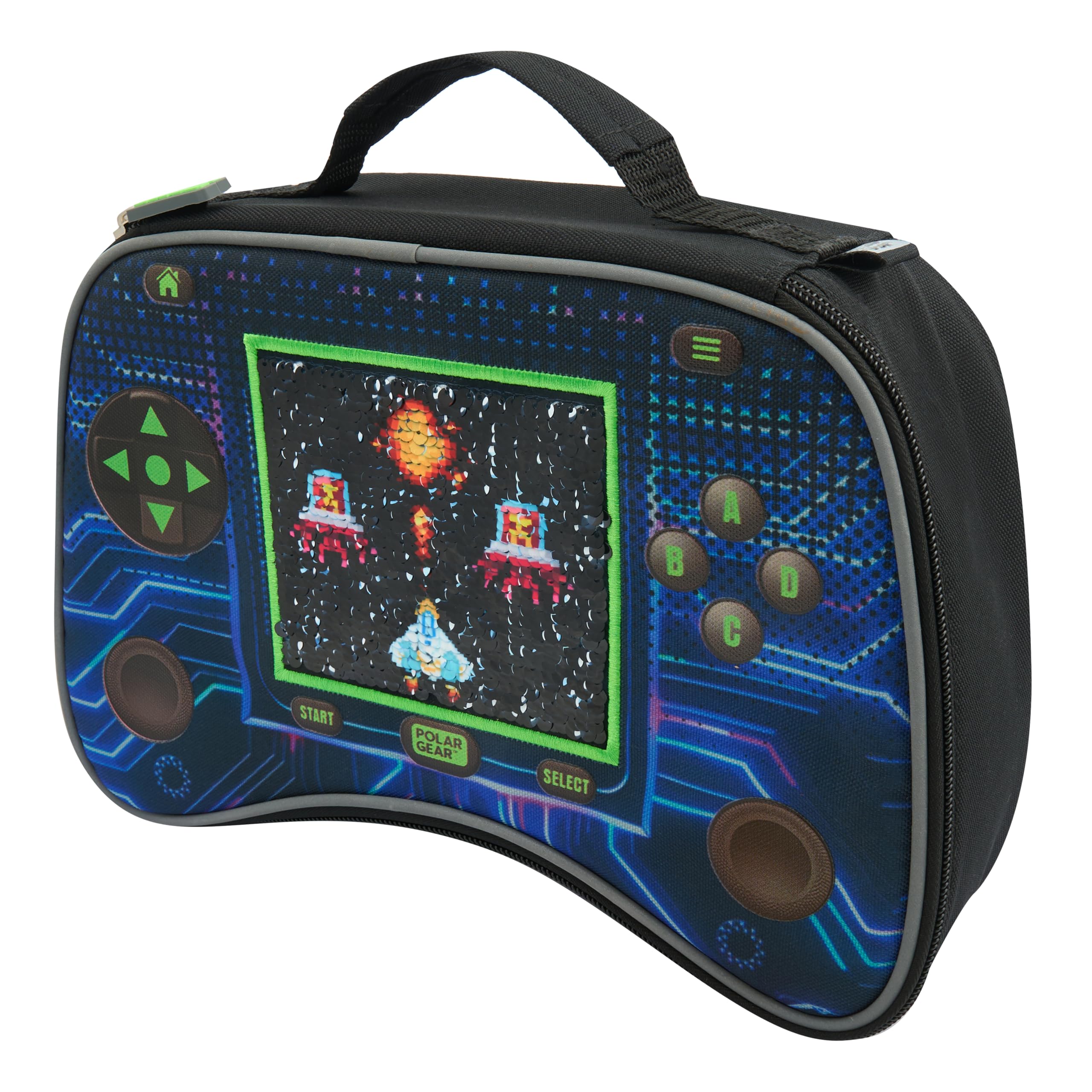 Polar Gear Kids Lunch Bag – Gamer Console Sensory Design, Lightweight & Durable with Wipe-Clean Lining, Insulated to Keep Food Fresh, Black Cool Bag with Zip Closure – Ideal for School or Trips