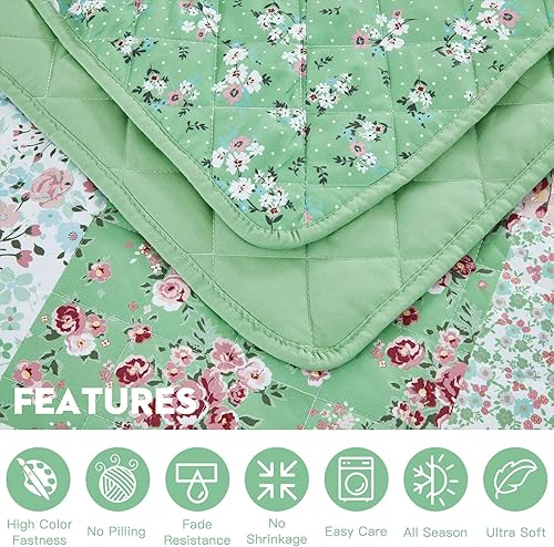 Miniatura 7 de DaisyHuang Colcha extragrande King de 128 x 120 pulgadas, extra ancha, funda de edredón floral de retazos de granja, reversible, 6 piezas, 100%