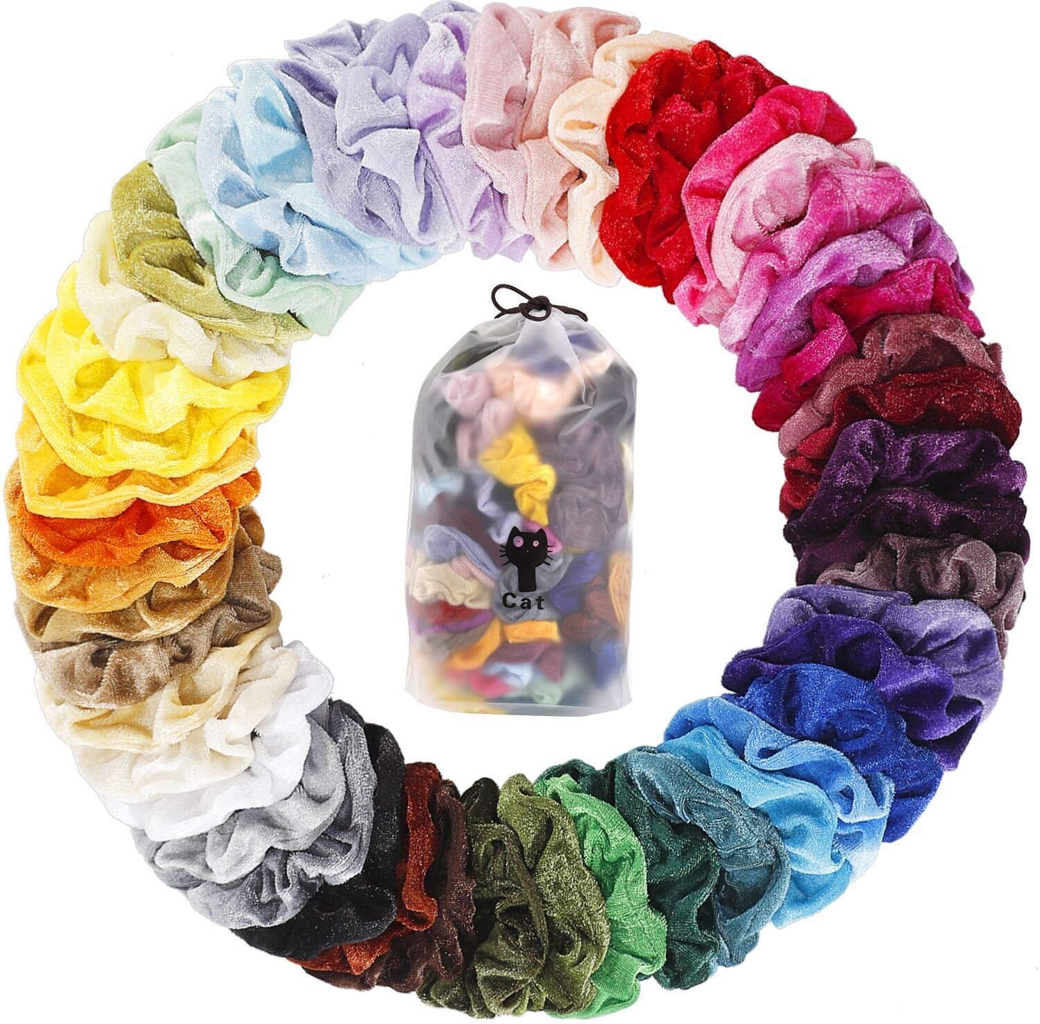 YITHINC 50 PCS Hair Scrunchies Velvet Elastics Bobbles Hair Bands Scrunchy Hair Tie Ropes Scrunchies for Women Girls with Gift Bag,50 Assorted Colors
