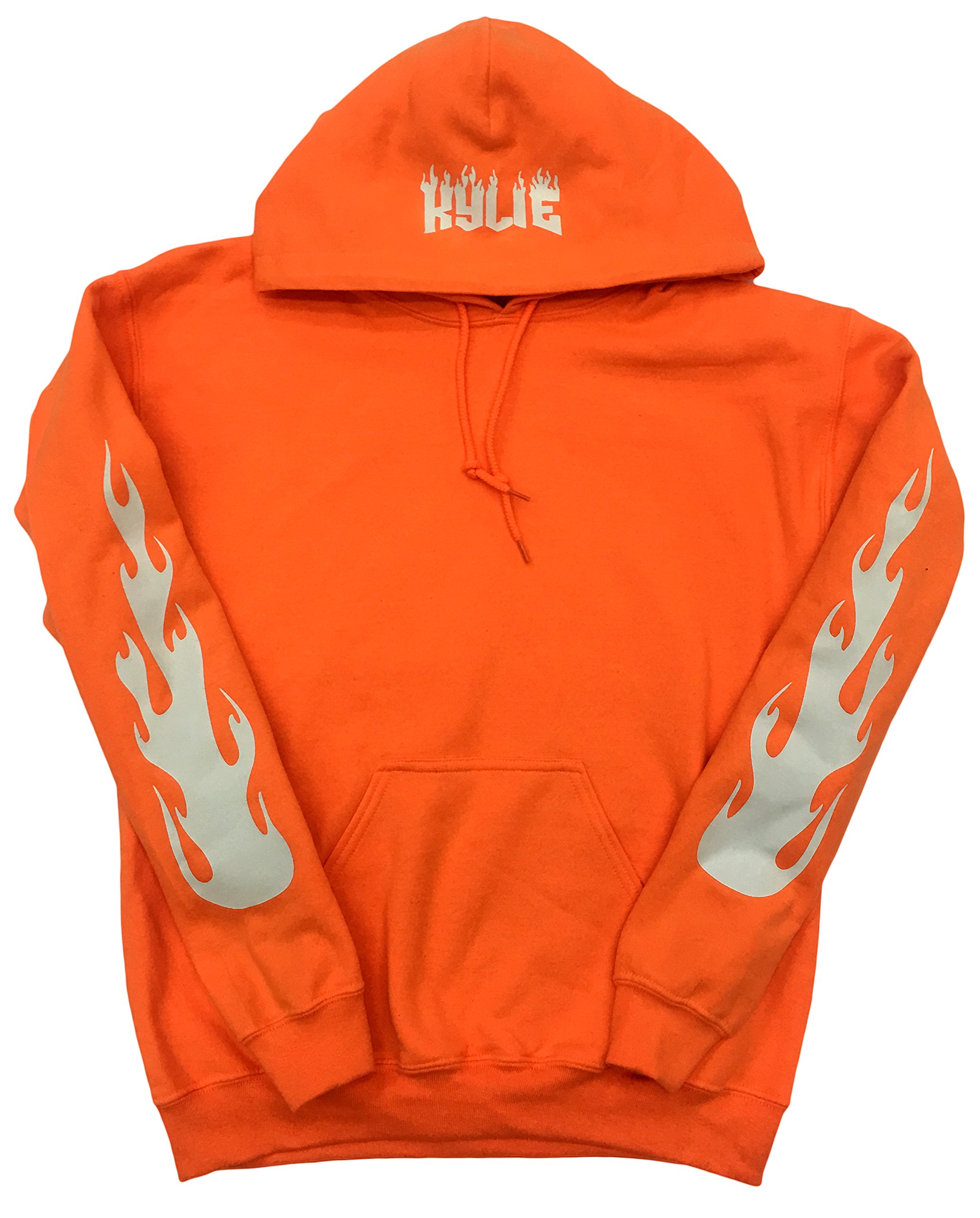 Kylie Jenner Safety Orange Hoodie With Bright White Flames On