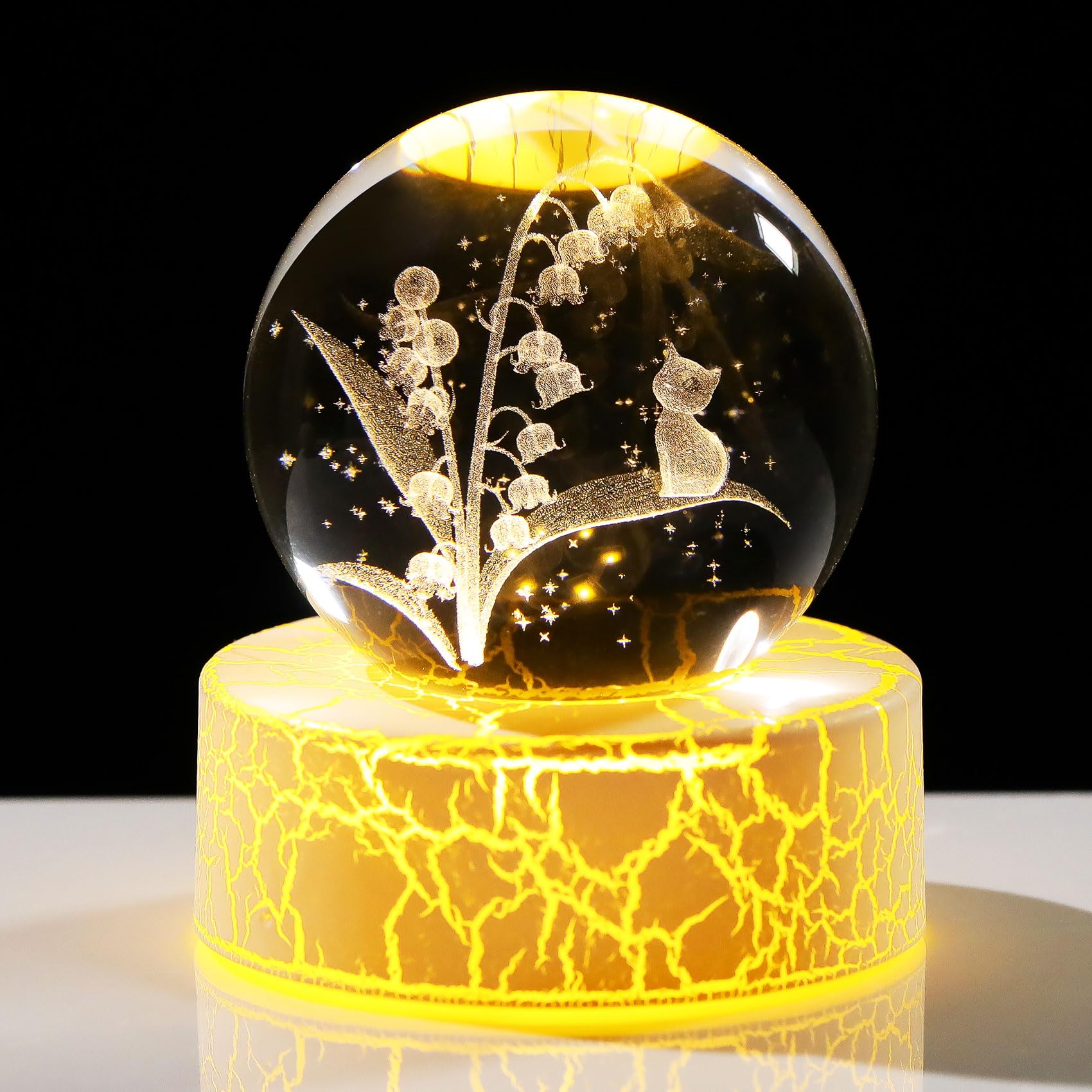 Ornalrist Lily of the Valley and Cat Crystal Ball Gifts for Women Ornament
