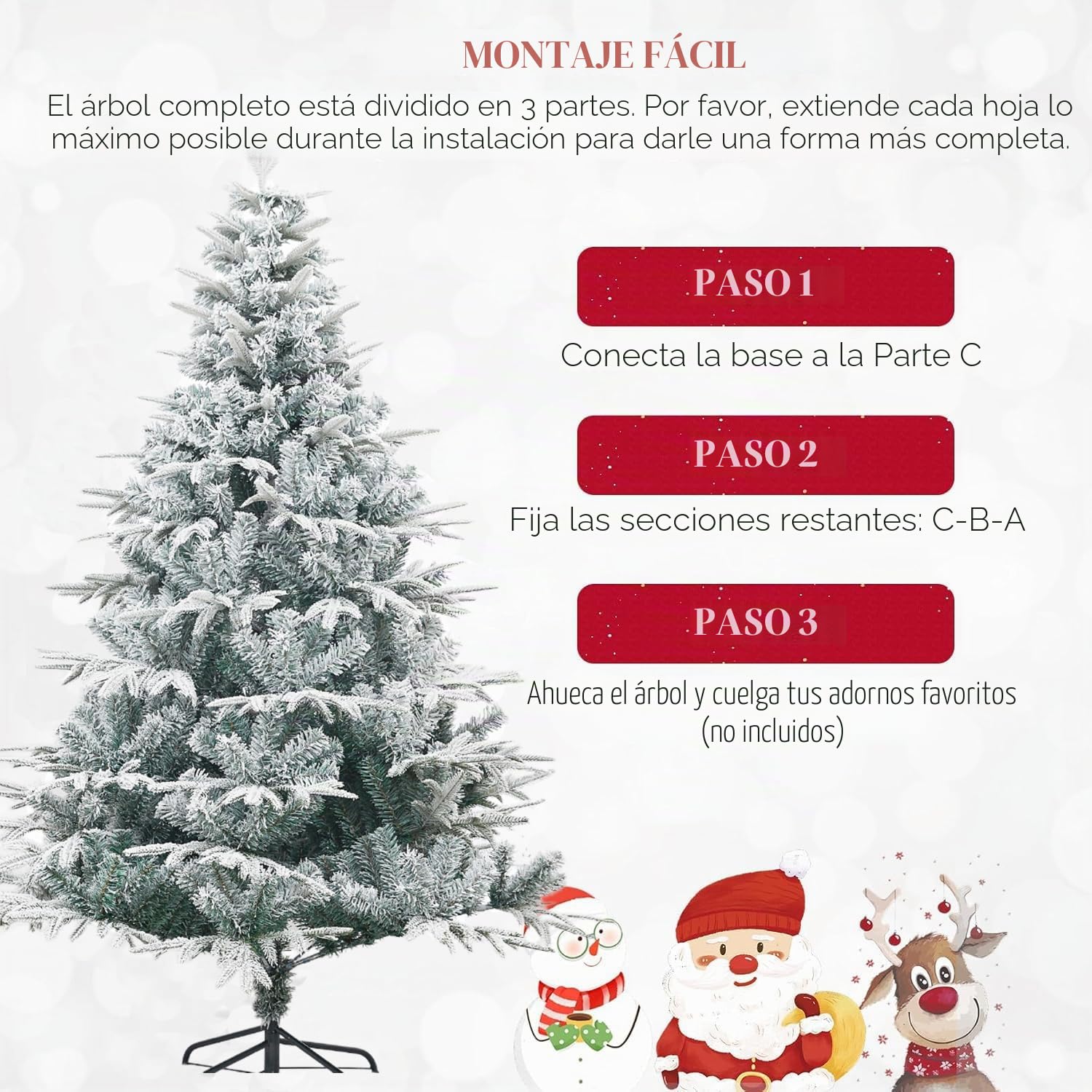 7FT árbol de Navidad Artificial Nieve Apilado árbol de Pino, 1080 Puntas de Rama Bisagra PVC/PE Materiales Combinados árbol de Navidad con Base de Metal, Interior Exterior Décor de Vacaciones