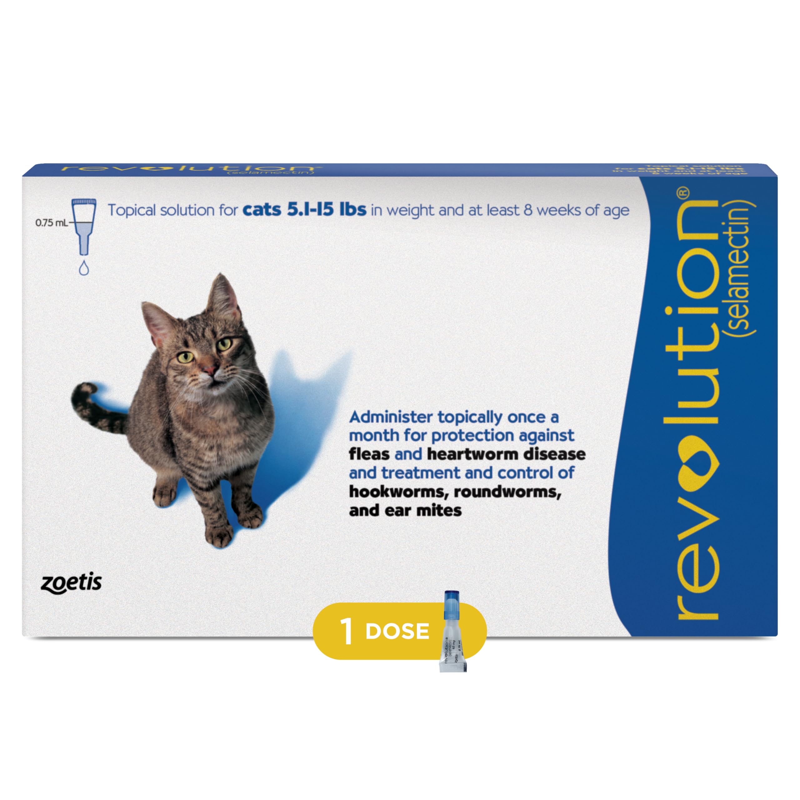 Revolution (selamectin) Topical Solution for Cats, 5.1-15 lbs (Blue), 1 Tube