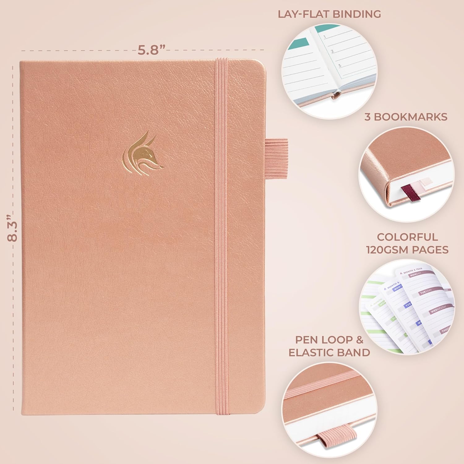 Clever Fox Planner 2nd Edition Dated Jan 2026-Jan 2027 – Colorful Weekly & Monthly Goal Setting Planner, Habit Trackers, Time Management and Productivity Organizer, Gratitude Journal, A5 (Rose Gold)