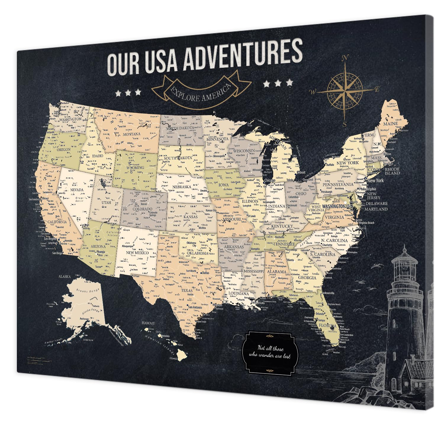 IPIC Vintage US Travel Map with Pins, USA Map Pin Board, Size 30x24 in