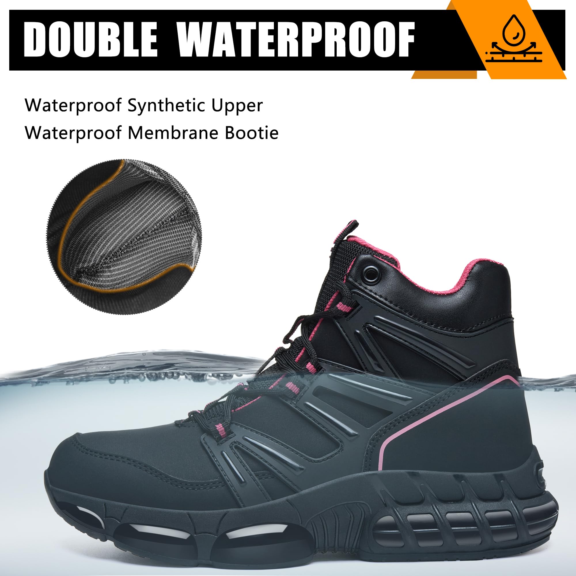 Buty ochronne dla mężczyzn i kobiet wodoodporne buty robocze ze stalowymi palcami wygodne buty ochronne lekkie buty ochronne 35-47 EU, Różowy kolor, 39 EU