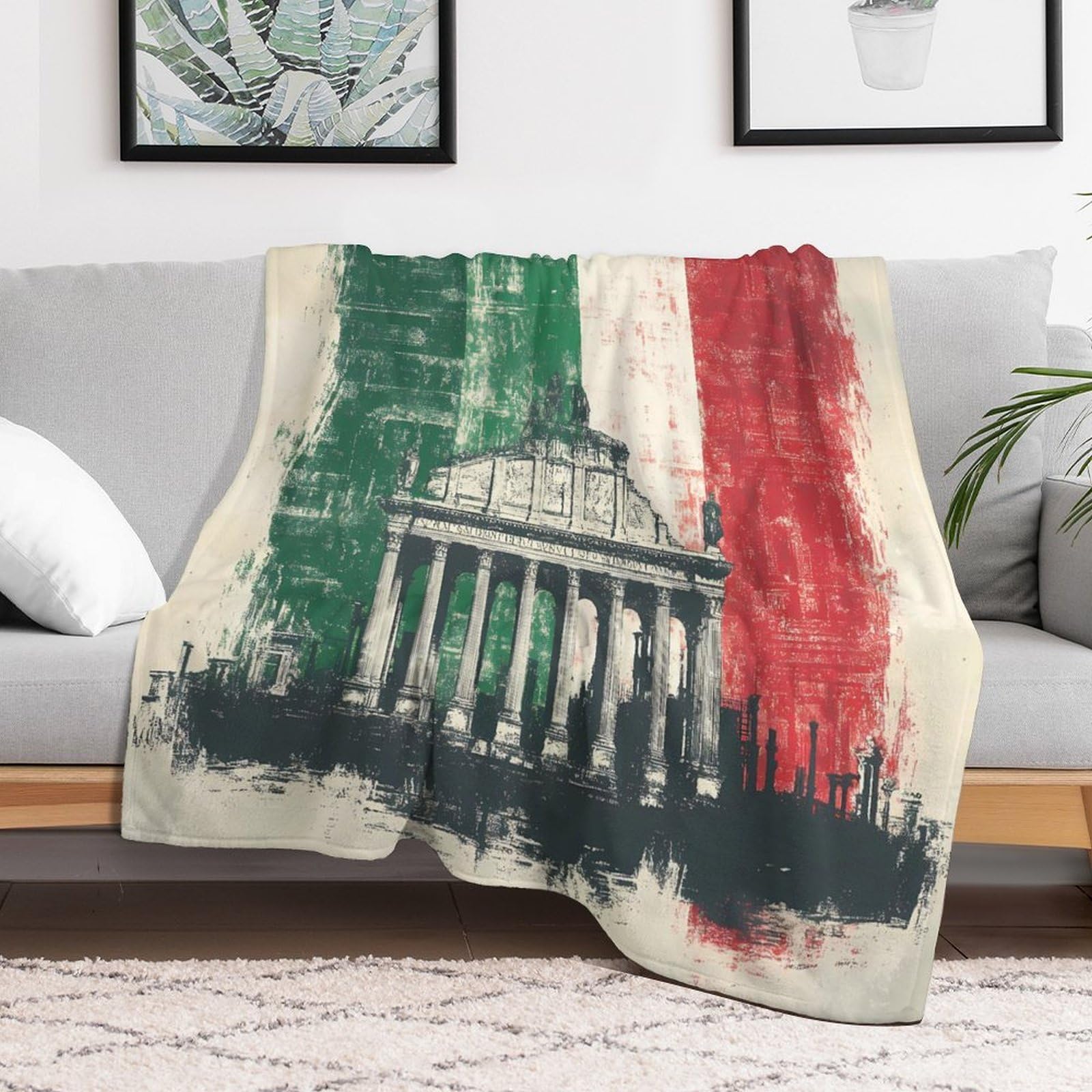 Coperta morbida in flanella con bandiera italiana, comoda, da viaggio, leggera, calda coperta in peluche
