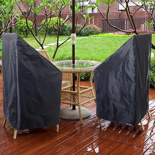Miniatura 5 de Tudomro 8 fundas apilables para sillas de exterior, impermeables, color negro, 210D, fundas para muebles de patio al aire libre, protección para