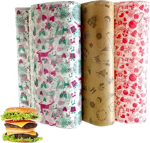 Suiwen 150 hojas de papel encerado de Navidad para envoltura de alimentos, papel de cera de seda de Navidad para galletas de caramelo, papel de disponible en Yaxa Peru