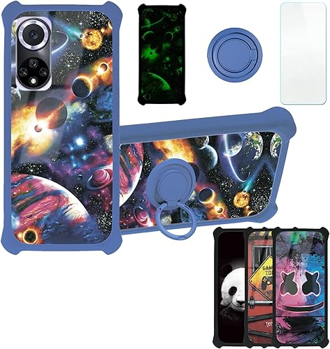 Funda para Huawei Nova 9, compatible con Huawei Nova 9, con protector de pantalla de vidrio templado, PC + TPU 2 en 1, soporte de anillo, efecto