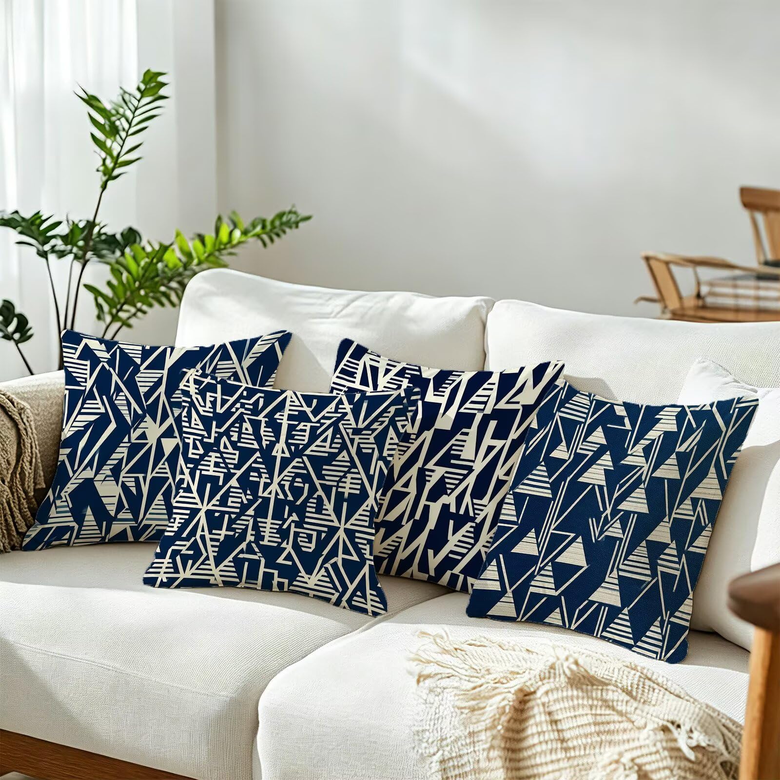 Blu Federe Cuscini Divano 80x80cm, Cuscini da Esterno Set de 4, Cod-408