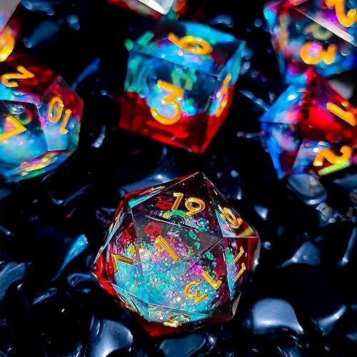 Miniatura 3 de Dados DND de resina, juego de 7 dados hechos a mano con bordes afilados, juego de dados poliédricos para dados de mazmorras y dragones, dados D&amp;D