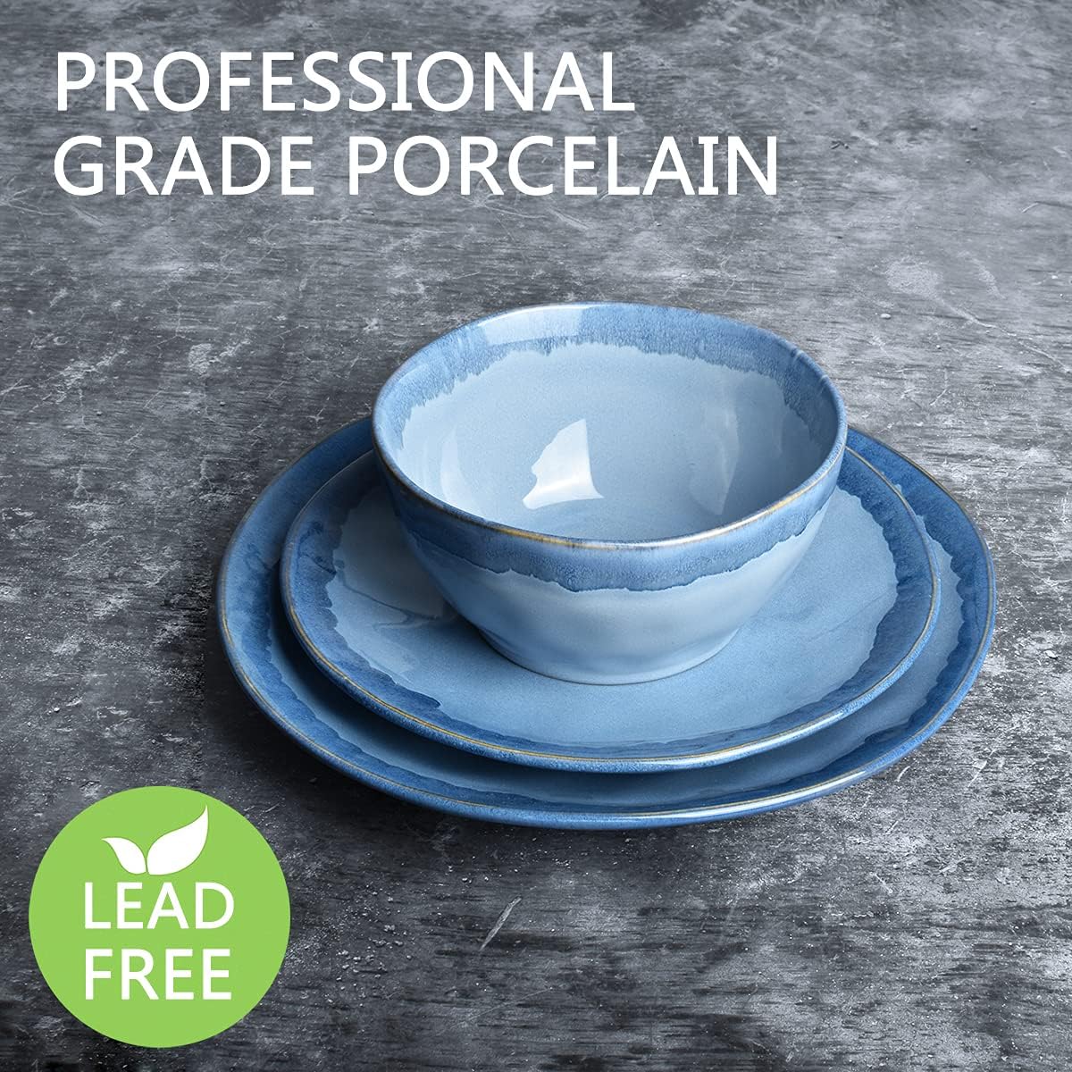  | Bosmarlin Stoneware Dinnerware Set, Service for 4, 12 Piece, Microwave and Dishwasher Safe, Reactive Glaze (Blue Green): Dinnerware Sets