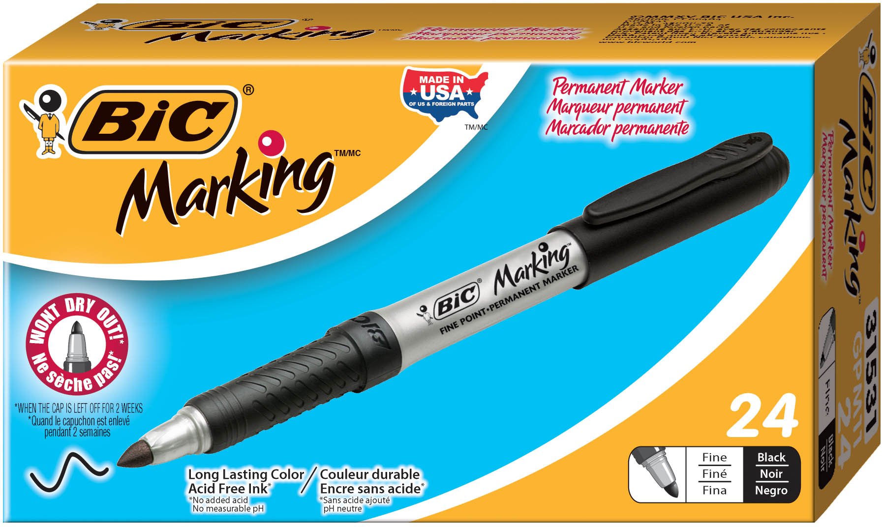 BIC Corporation Mark-It marcador permanente, punta fina, negro, 24/Pack gpm241-bk