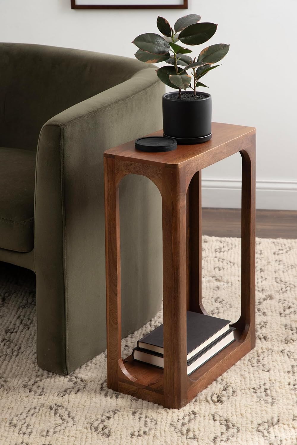 Kate and Laurel Dahl Modern Slatted Wooden Slim Side Table Walnut Brown