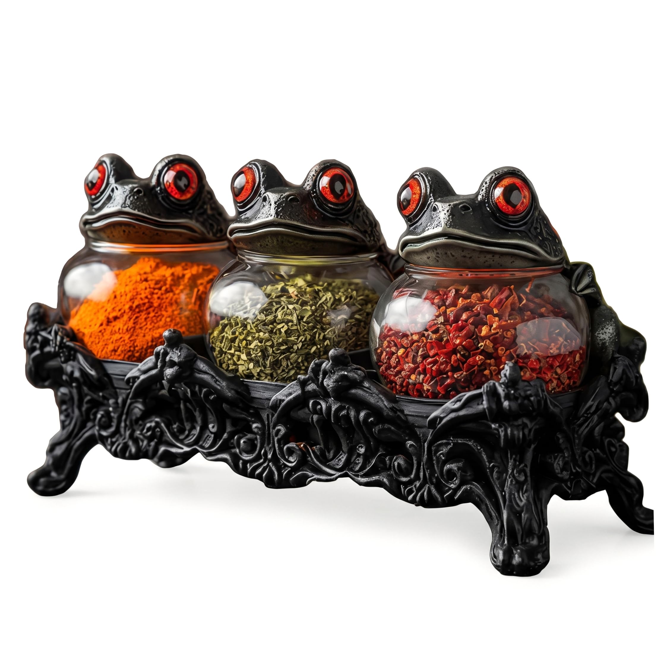 Nukinp Apothecary Jars With Lids, Vintage Witchy Frog Spice Jars For Spices, Herbs & Tea, Black + Transparent