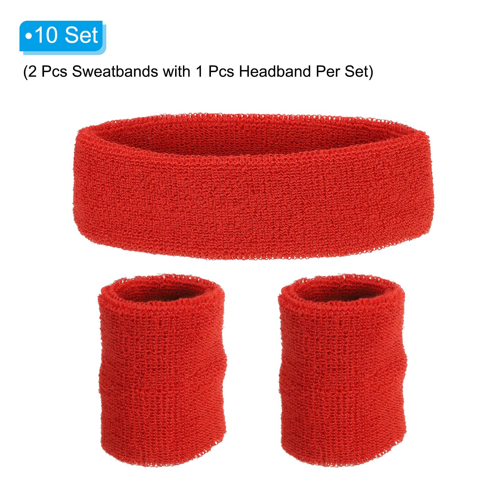 PATIKIL Sweatbands Headband Wristband, 10 Set/30Pcs Sweatband Terry Cloth for Sports Basketball Tennis Athletic Gym Working Out, Red - Image 3