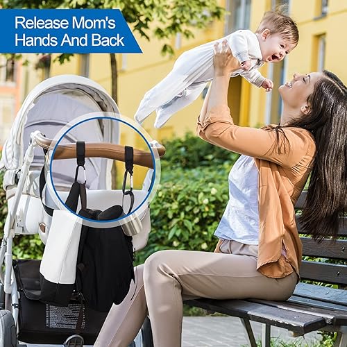 Miniatura 6 de Paquete de 6 ganchos para cochecito de bebé para colgar bolsas de pañales, clips de cochecito para bolsas, ganchos multiusos para comestibles,