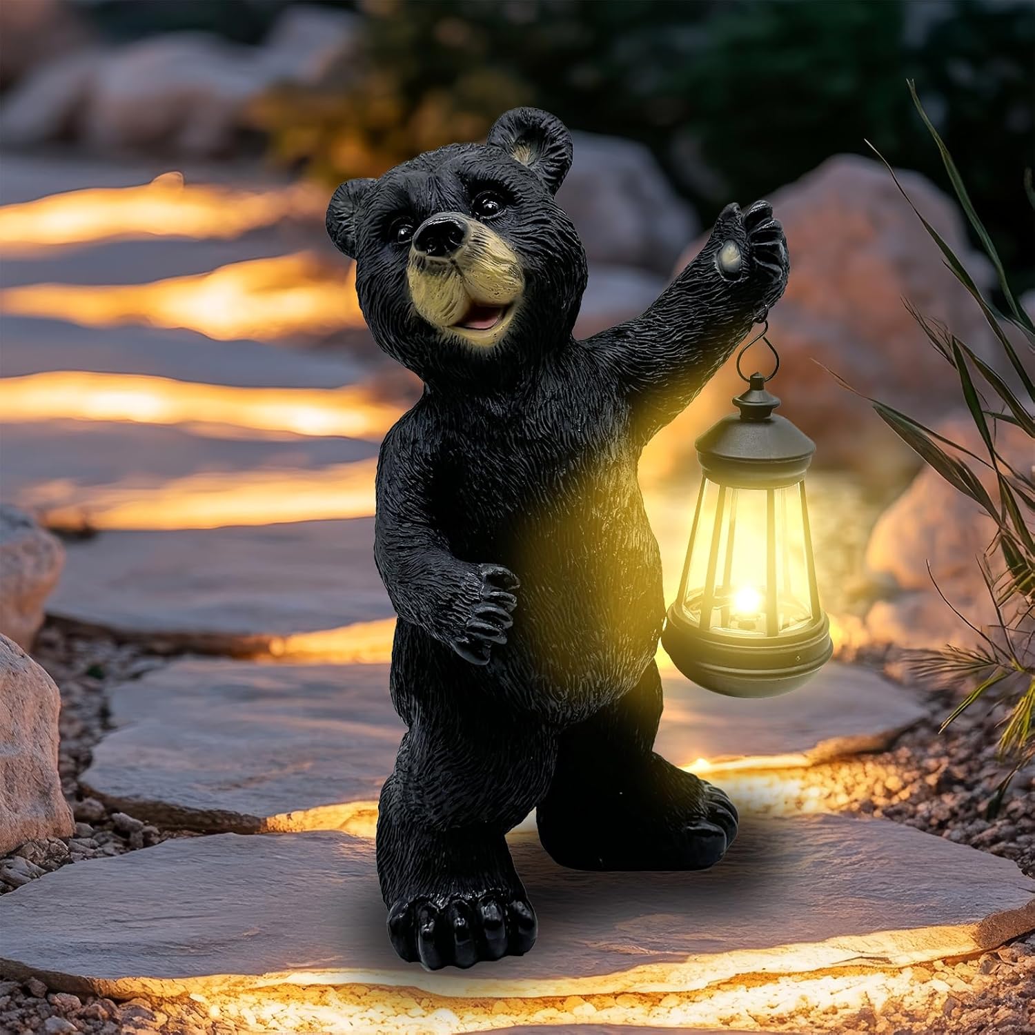 Solar Lantern Garden Statues Decor, 14" Large Outdoor Bear Figurine Lights for Yard Patio Decoration - Unique Christmas Housewarming Gift for Grandma Wowen Mom