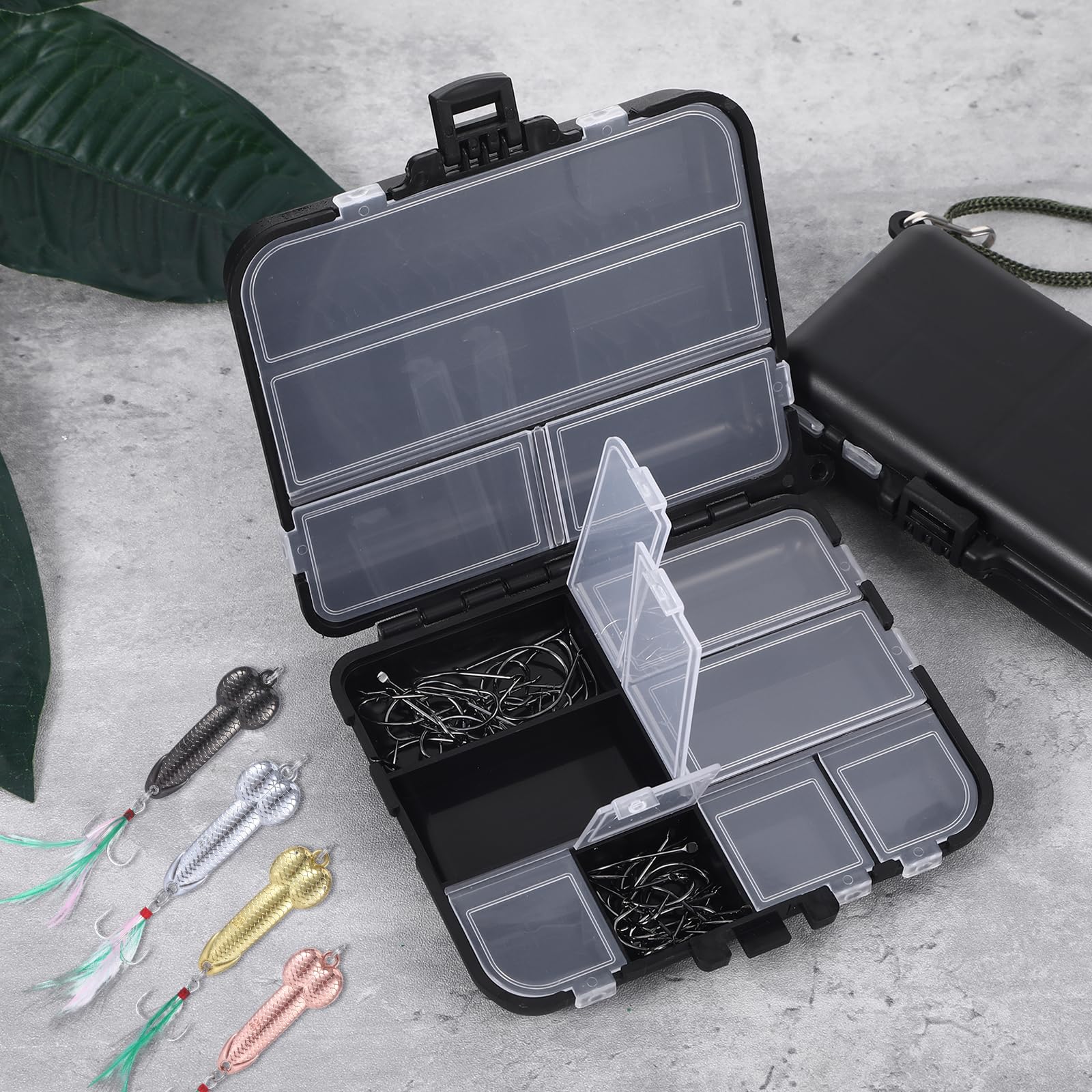 2 cajas de cebo para pesca, mini accesorios de pesca, 7 compartimentos y 9 compartimentos, maletín de pesca, accesorios de pesca para guardar cebos
