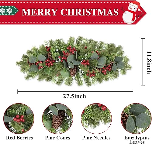 Miniatura 2 de Pauwer Guirnalda de Navidad con forma de cono de pino artificial, decoración de escalera de Navidad, decoración de Navidad para buzón, guirnalda de