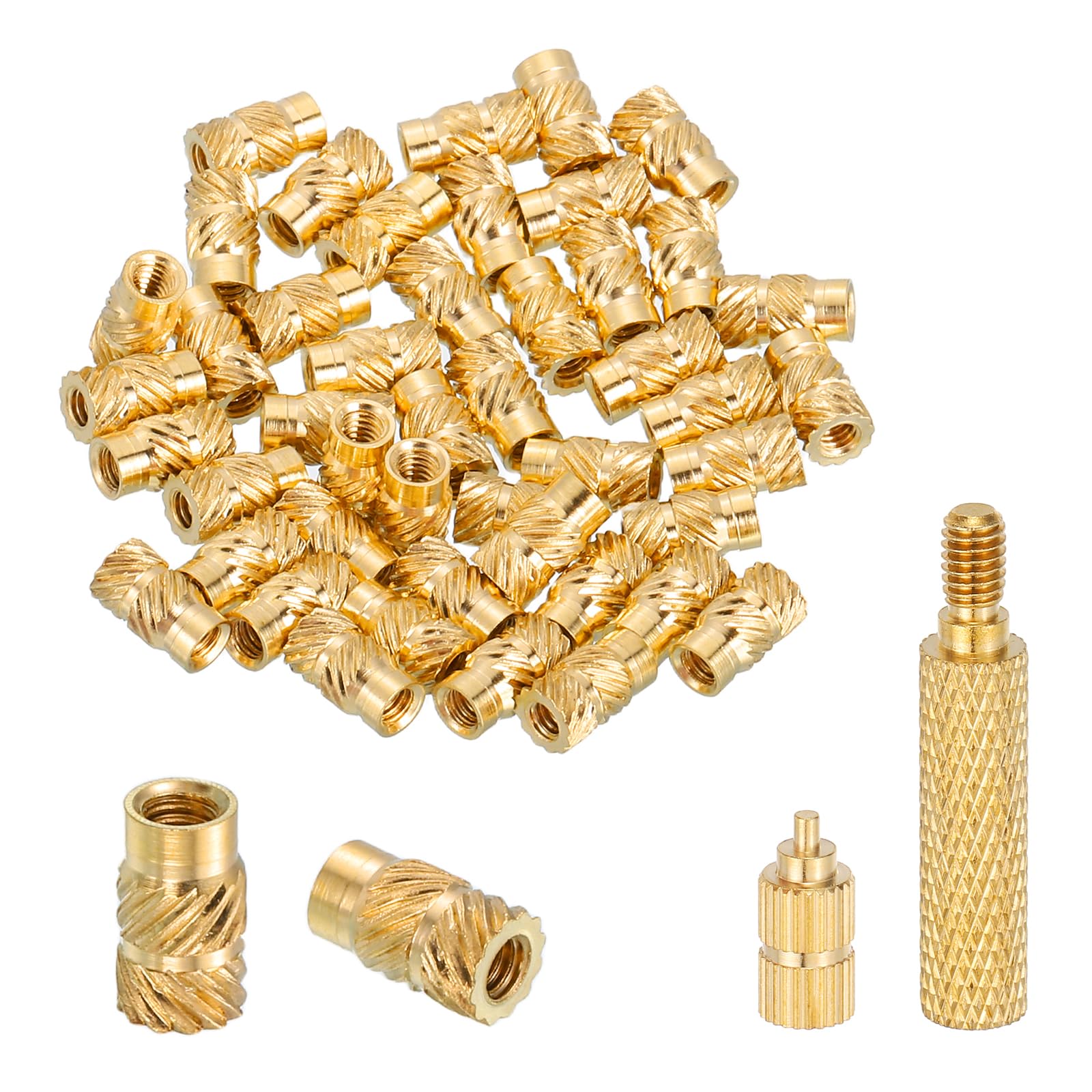 sourcing map 50 Pcs Threaded Inserts with Soldering Iron Tip Press Tool, M2 x 6mm H x 3.5mm OD Brass Metric Knurled Nuts Heat Set Inserts Embedment Nut for 3D Printing Plastic Parts โ image 1