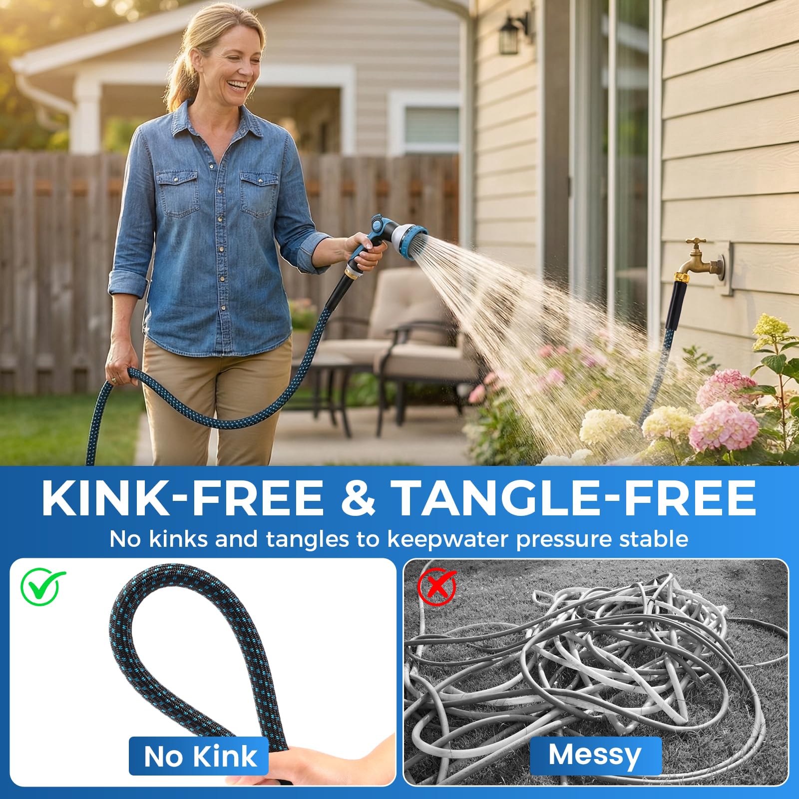Nicht erweiterbarer Gartenschlauch - Ultraleicht & Auslaufsicher Knickfrei Wasserschlauch mit 10 Funktionen Sprühdüse - Verschleißfester Hybridschlauch für Hof, Rasen, Autowäsche & Außenbereich - 30.5