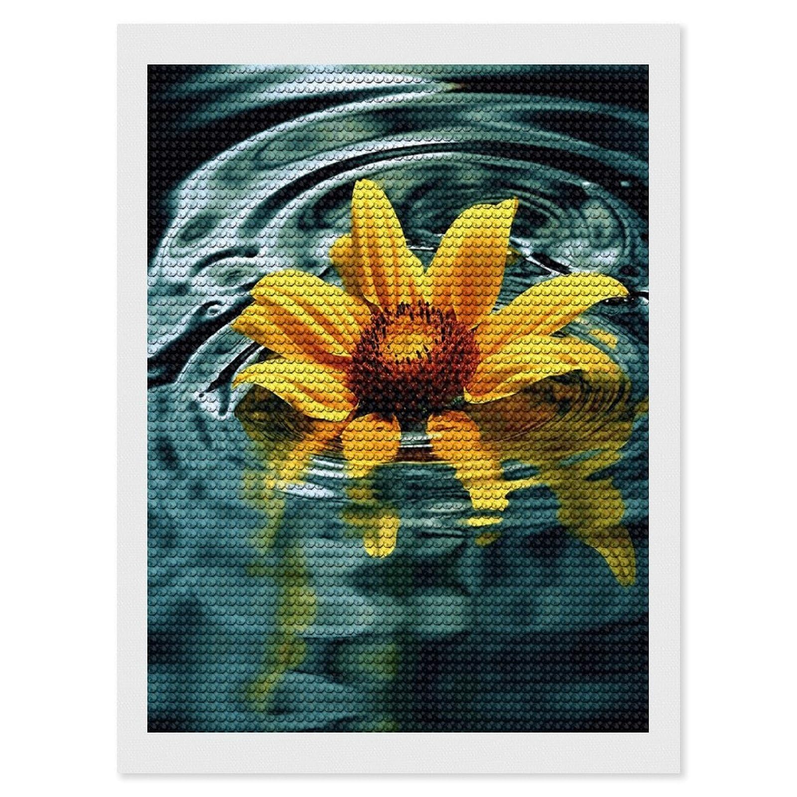 JTREHY Sunflower in Water Diamond Art Kits Personalized DIY Round Diamond Painting Kits for Beginner Full Drill Diamonds Dots Paintings for Adults Gem Art Crafts Home Decor