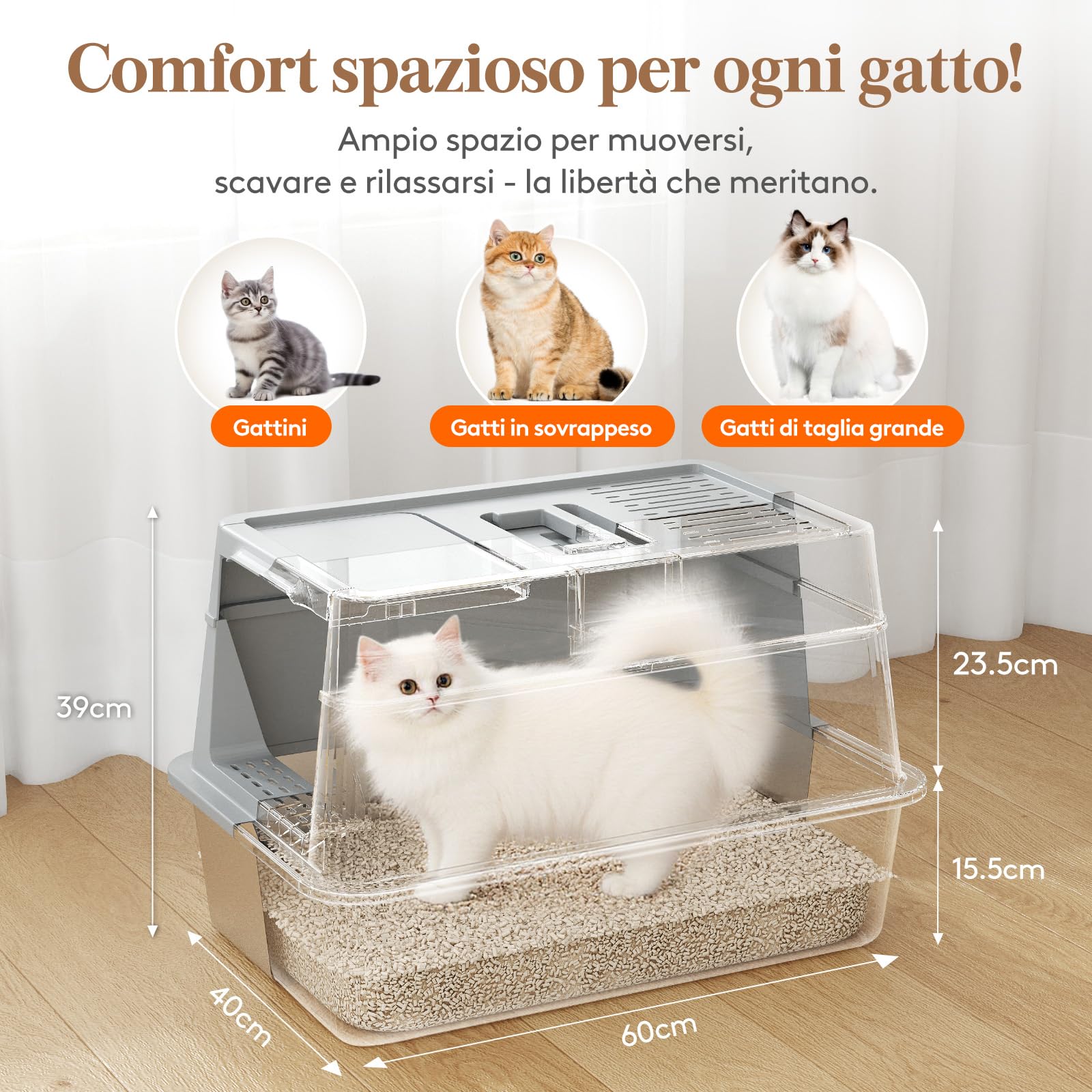 Lifewit Lettiera in Acciaio Inox con Coperchio e Maniglia, Grande Lettiera Chiusa XXL per Gatti di Grossa Taglia, Lettiera in Metallo a Ingresso Frontale con Paletta e Pedale, Grigio