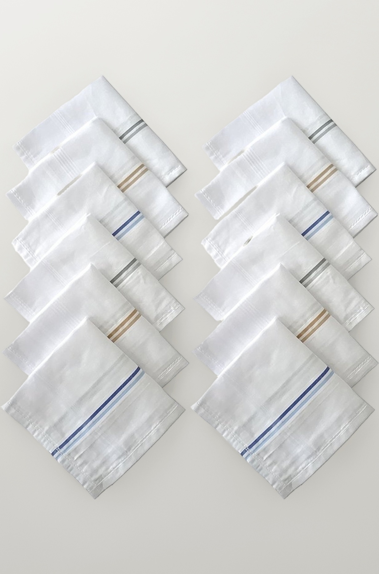 Cotton Premium Collection Casual Style Handkerchiefs Hanky For Men - Pack Of 12. - White Striped Xxl King Size