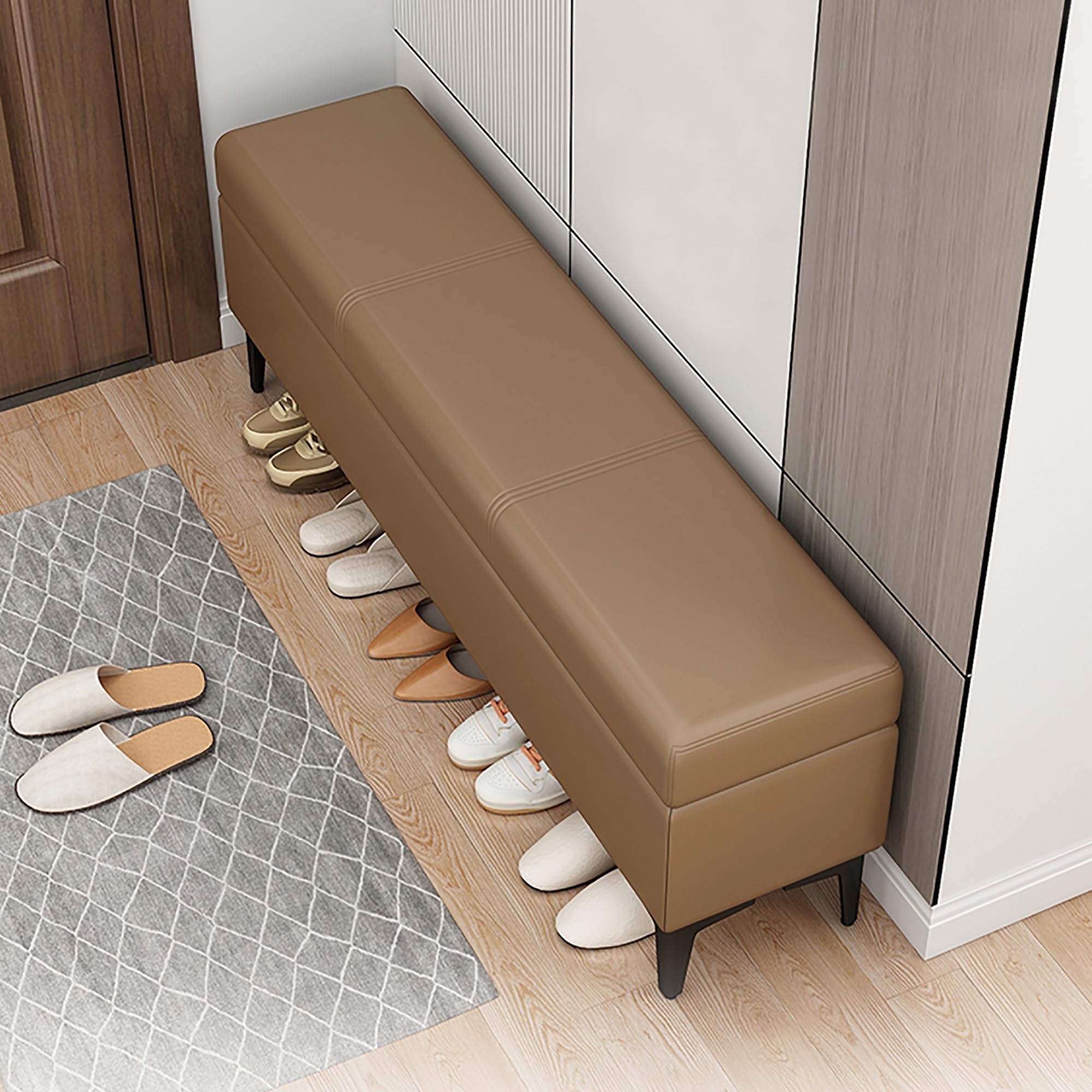KLGFBDC Stylish Versatile Shoe Cabinet Bench for Entryway & Bedroom Storage Gray & Brown 100x40x43cm - Functional Footwear Organizer & Comfortable Seating Solution for Home