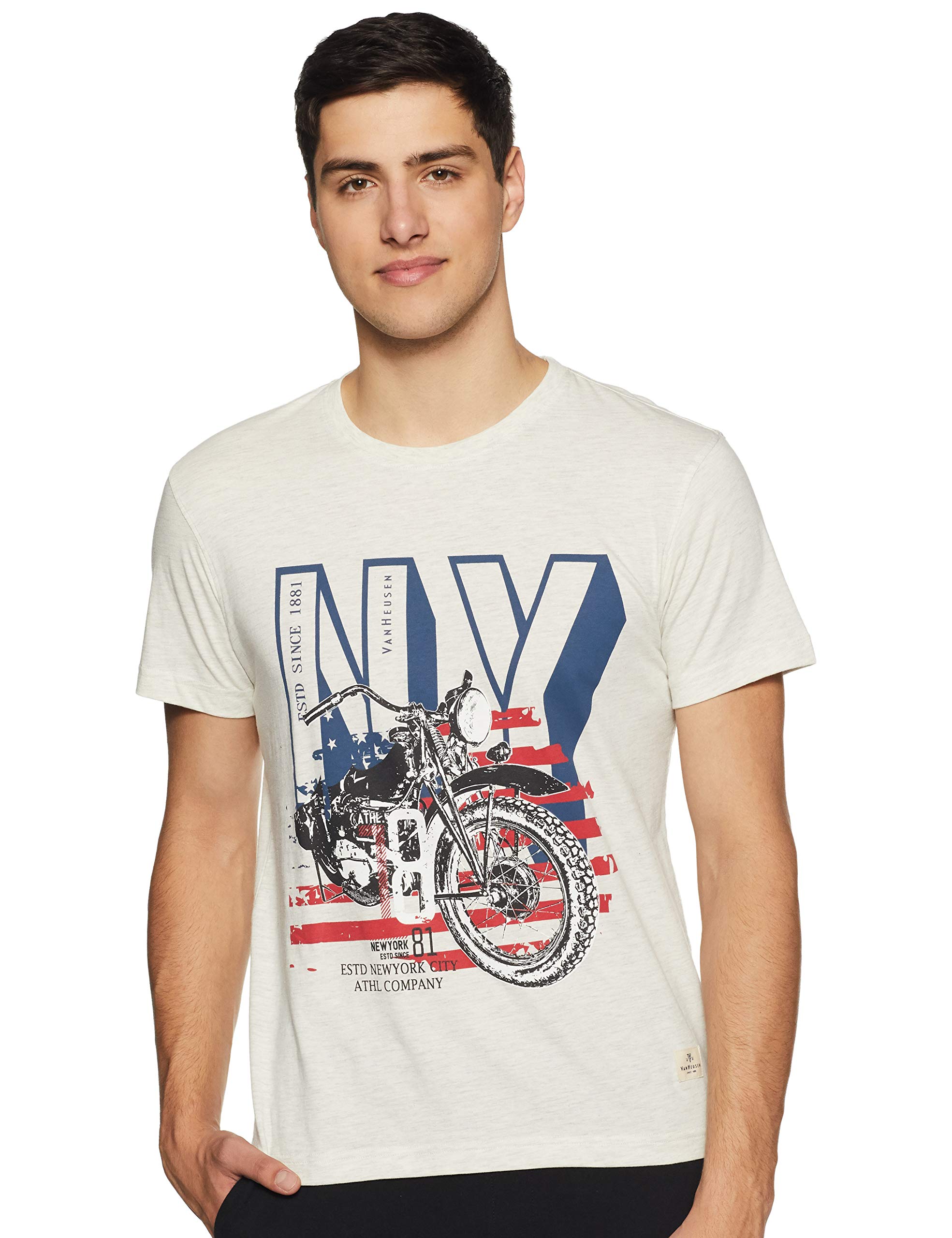 Van HeusenMen Athleisure Regular Fit T-Shirt - Cotton Rich - Crew Neck, Short Sleeve, Chest Print