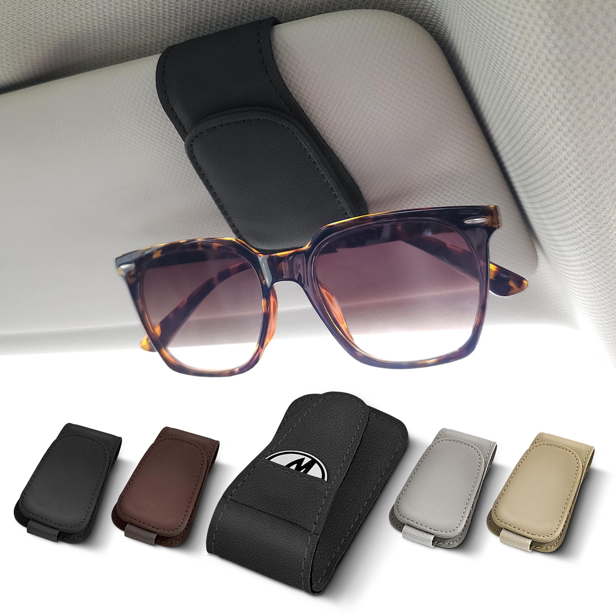 3 Portaocchiali Magnetici Per Auto In Pelle – Supporto Per Visiera – Beige, 9,7x4,2 Cm