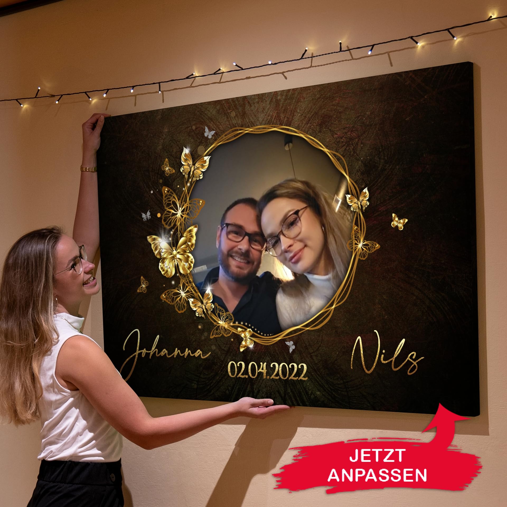 Liebesleinwand Personalisiertes Foto-Leinwandbild gestalten | Spiegel der Liebe | Geschenk zum Jahrestag, Hochzeitstag, Verlobung, Hochzeit | Leinwandbild gestalten mit Foto, Namen und Datum