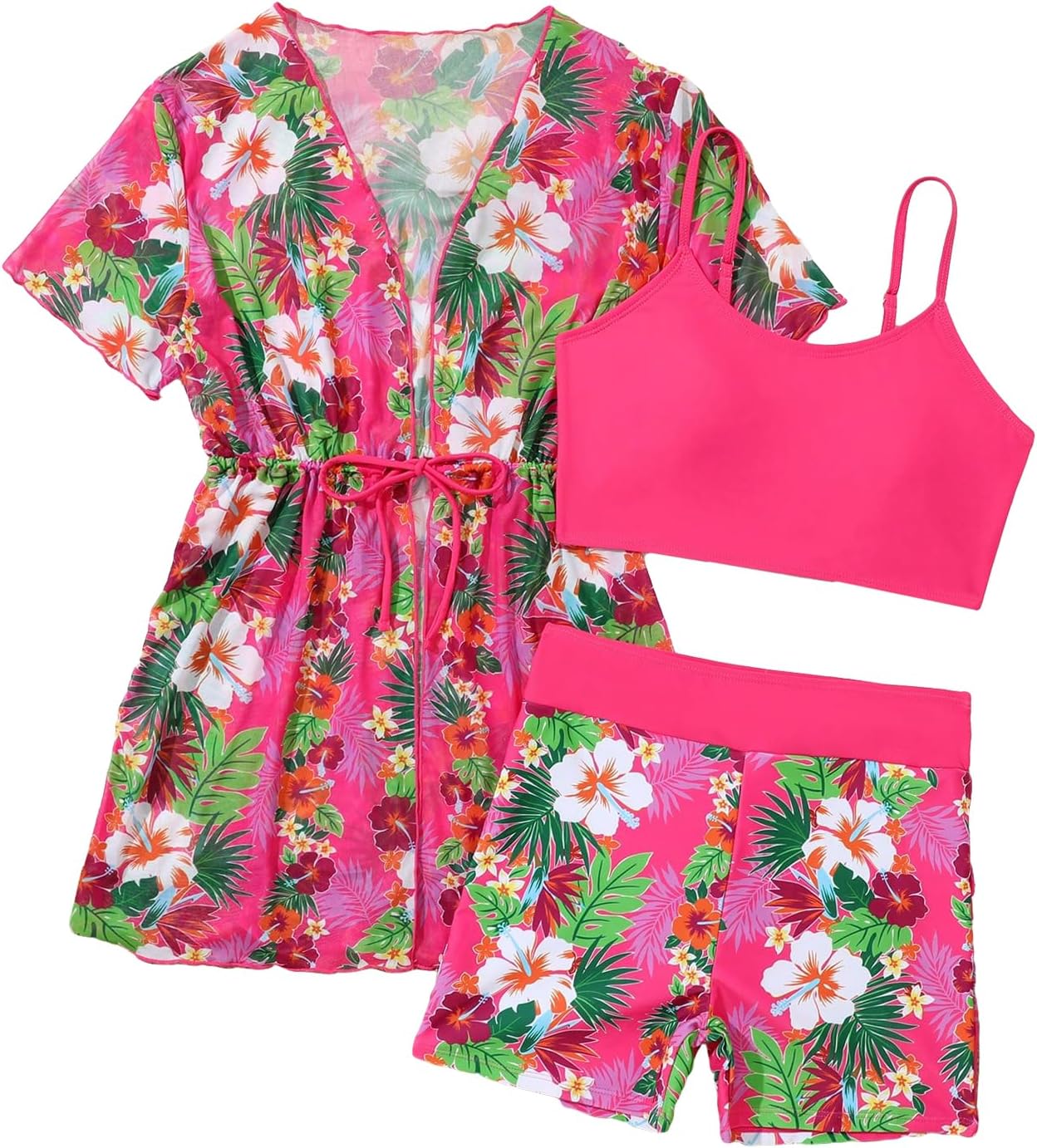 Floerns Girl's 3 Piece Bathing Suit Tropical Print Bikini