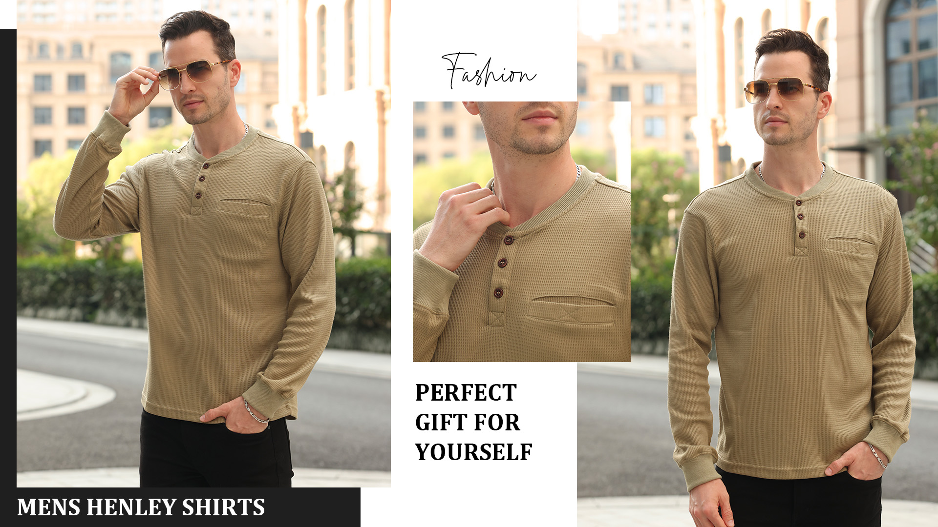 WENTTUO Henley Long Sleeve Shirts for Men Waffle Thermal Fashion