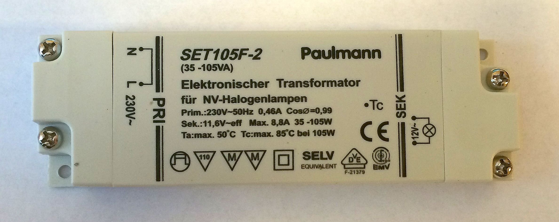 Halogeen Transformator schakelaar met dimmer 20 tot 105 Watt