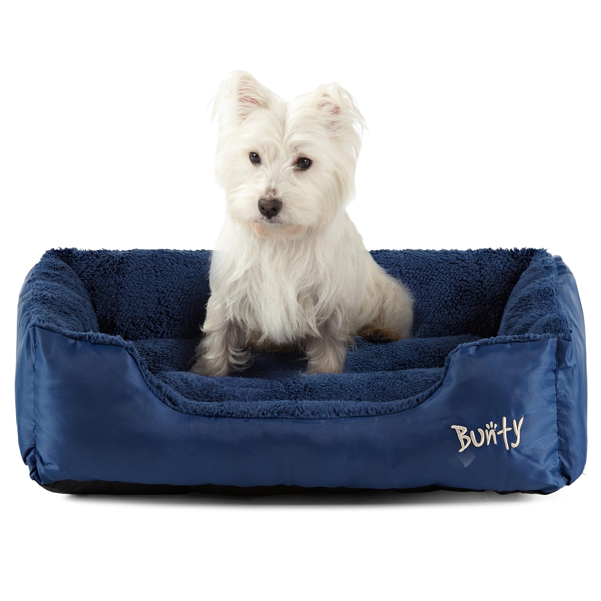 Bunty Deluxe Dog Bed - Small to XXL Calming Washable Dog Bed - Non-Slip Base, Raised Walls, Fleece Lined Interior, Plush Cushioning, Insulates & Retains Heat - Medium, Blue