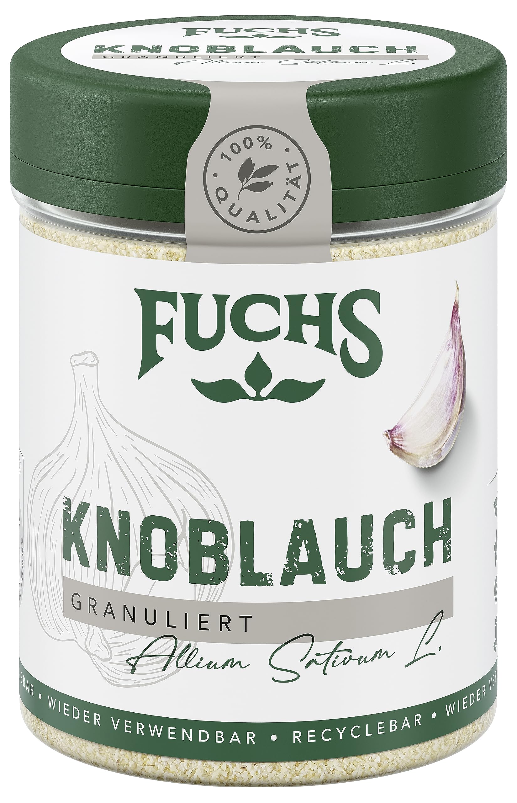 Fuchs Gewürze - Knoblauch granuliert - würzig-zwiebliger Geschmack für Tzatziki, Knoblauchbutter oder Gemüsegerichte - natürliche Zutaten - 85 g in wiederverwendbarer, recyclebarer Dose