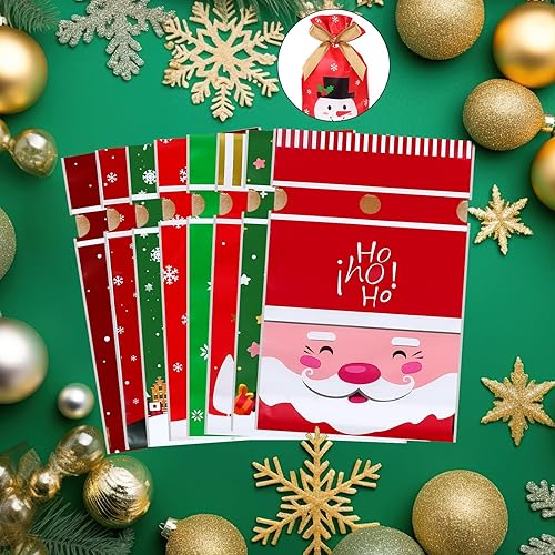 Miniatura 4 de Paterr 108 bolsas de dulces de Navidad a granel, bolsas de regalo de Navidad con cordón de regalo, bolsas de plástico para regalo de Navidad, bolsas