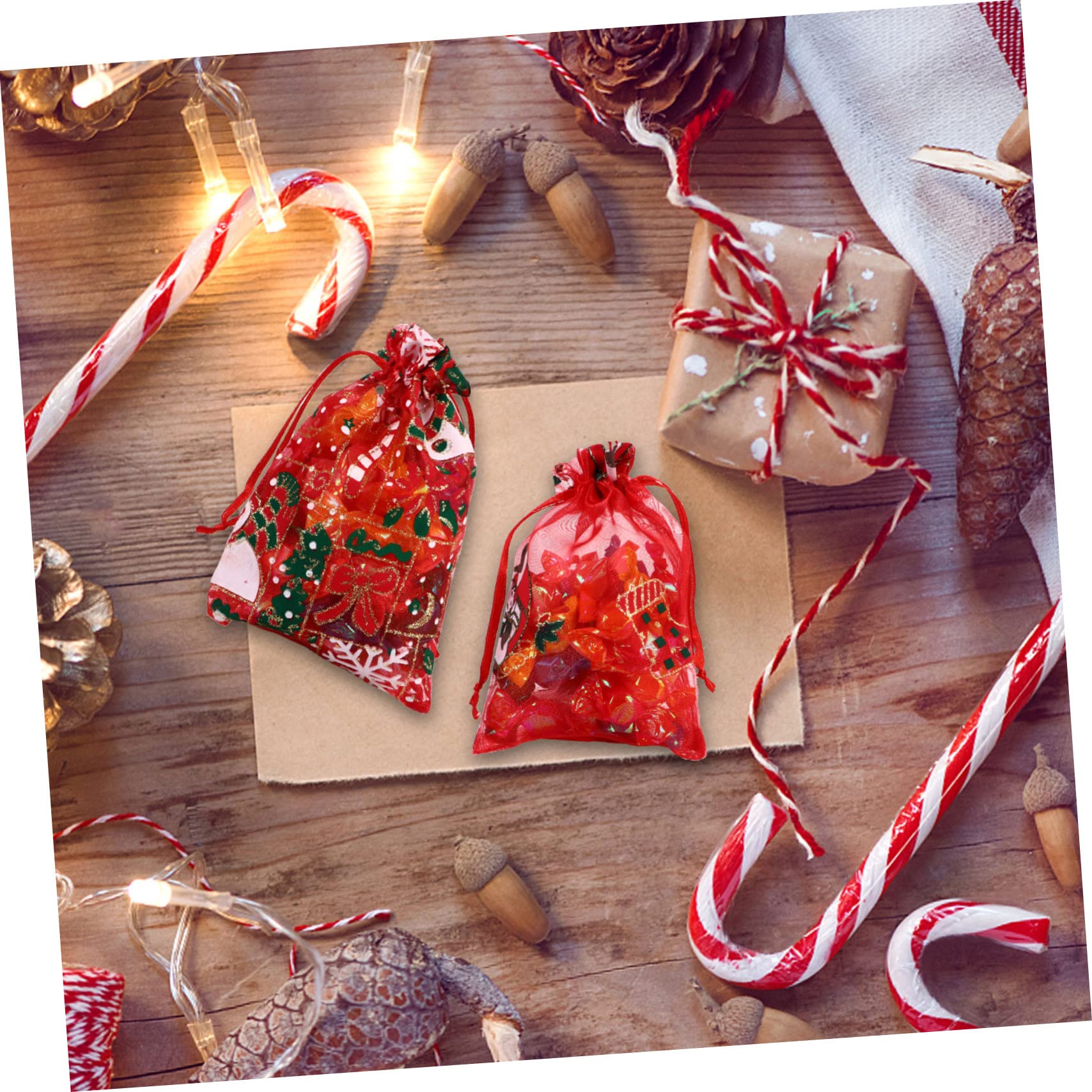 KOMBIUDA Bolsas De Envolver De Navidad 50 Pcs Estrella De Nieve Papá Noel y Alce Para Dulces y Obsequios